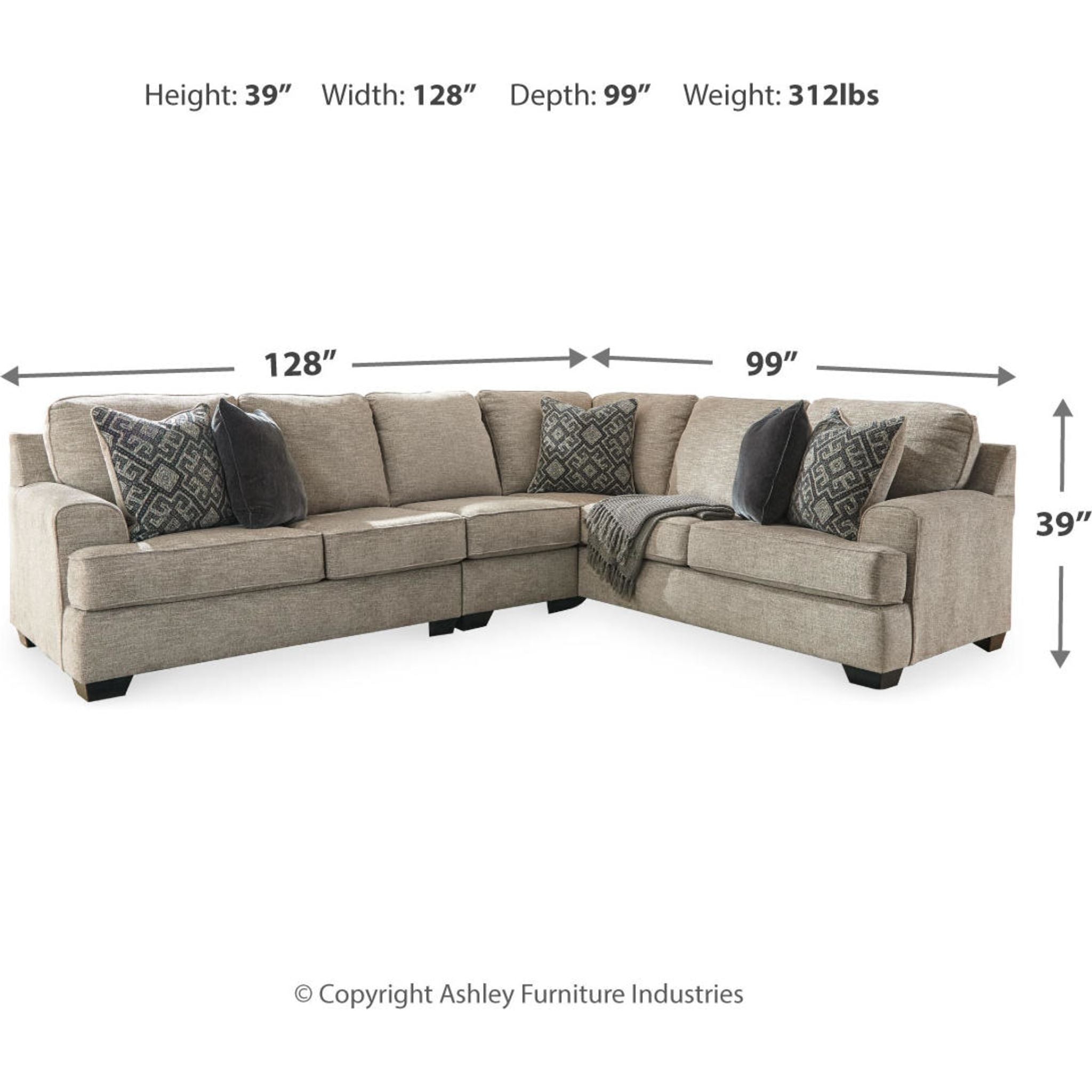 Bavarian 3-Piece Sectional Sofa Set - Modern L-Shaped Couch with Chaise Lounge for Living Room, Family Room & Apartment | Comfortable Fabric Upholstery, Sturdy Frame | Perfect for Small Spaces & Home Theater