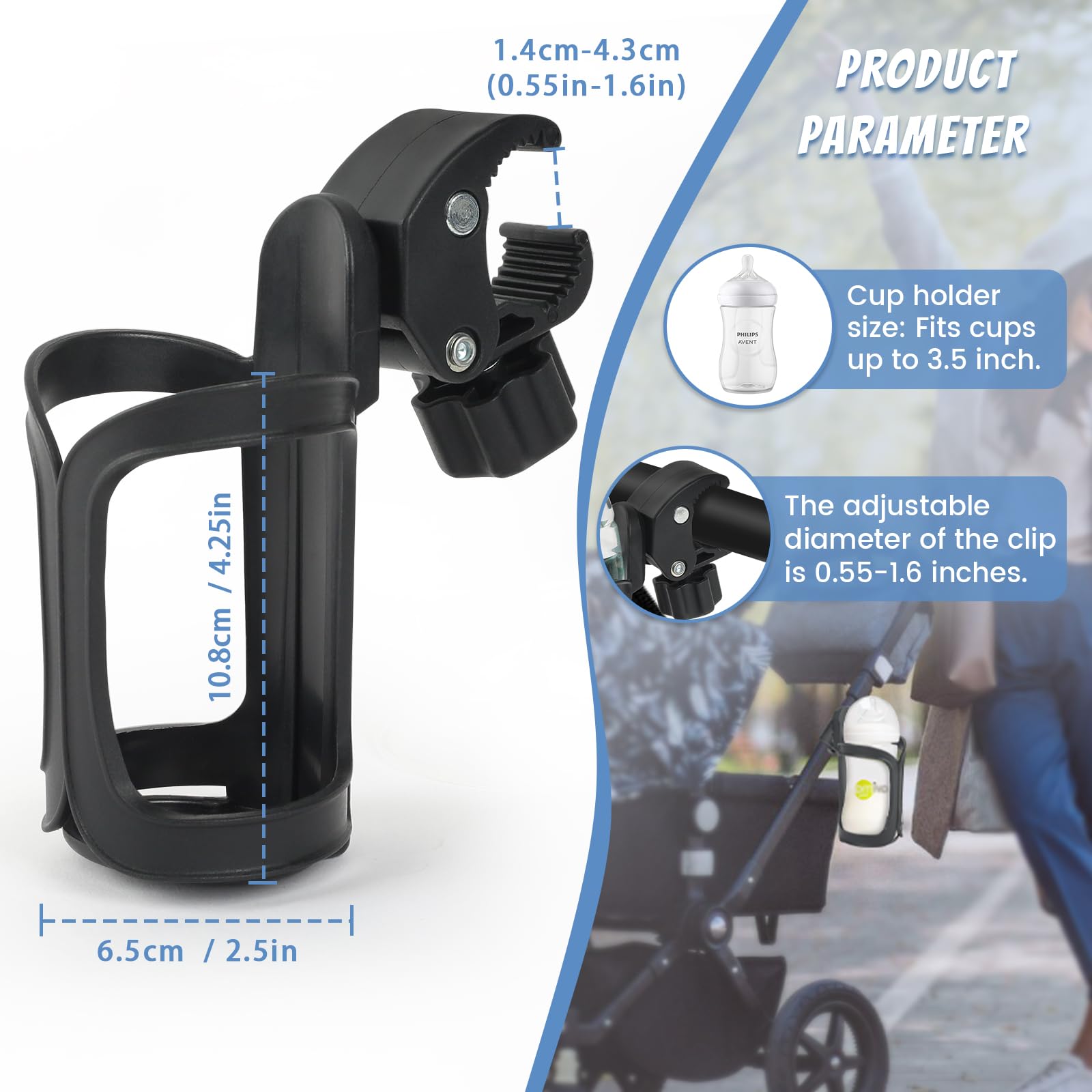 Universal Stroller Cup Holder (2-Pack) - Insulated Drink Holder for Baby Strollers, Bikes, Wheelchairs & Walkers - Perfect for Coffee, Water Bottles & Snacks On-the-Go