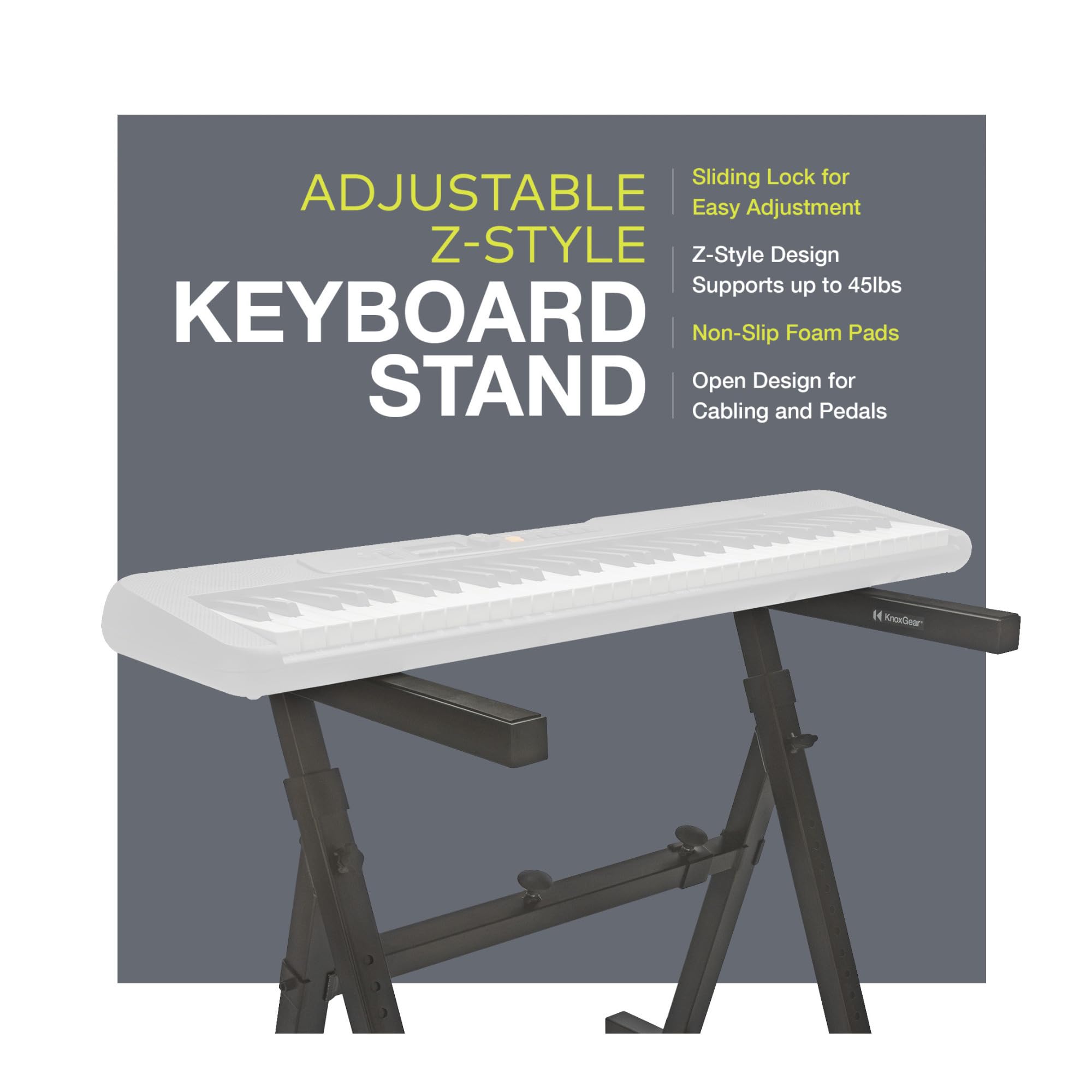 Knox Gear Heavy Duty Z-Style Keyboard Stand - Adjustable Height & Width Professional Digital Piano Stand for 88-Key Keyboards & Synthesizers - Perfect for Home Studios, Live Performances & Music Classrooms