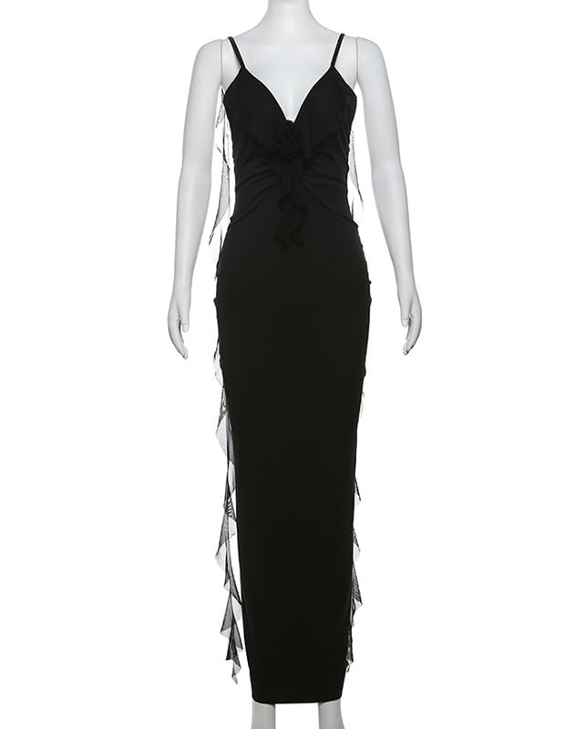 Houstil Women's Summer Casual Strap V-Neck Maxi Dress - Beach Party, Cocktail Evening, Wedding Guest, Holiday Outfit for Women