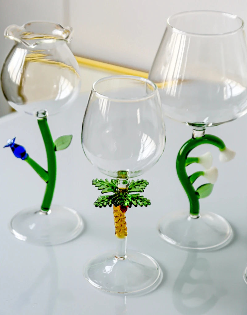 Enchanted Garden Wine Glass Set - Elegant Floral Design Stemware for Red & White Wine - Perfect for Weddings, Parties & Romantic Dinners