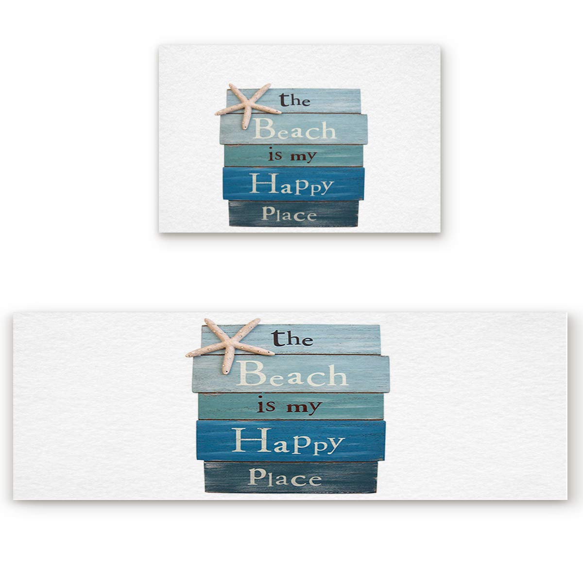 **Non-Slip Washable Beach Kitchen Mats Set - 2 Piece Cushioned Anti-Fatigue Floor Rugs with Sea Life & Seashell Design - Perfect for Kitchen, Bathroom, or Beach House Decor**