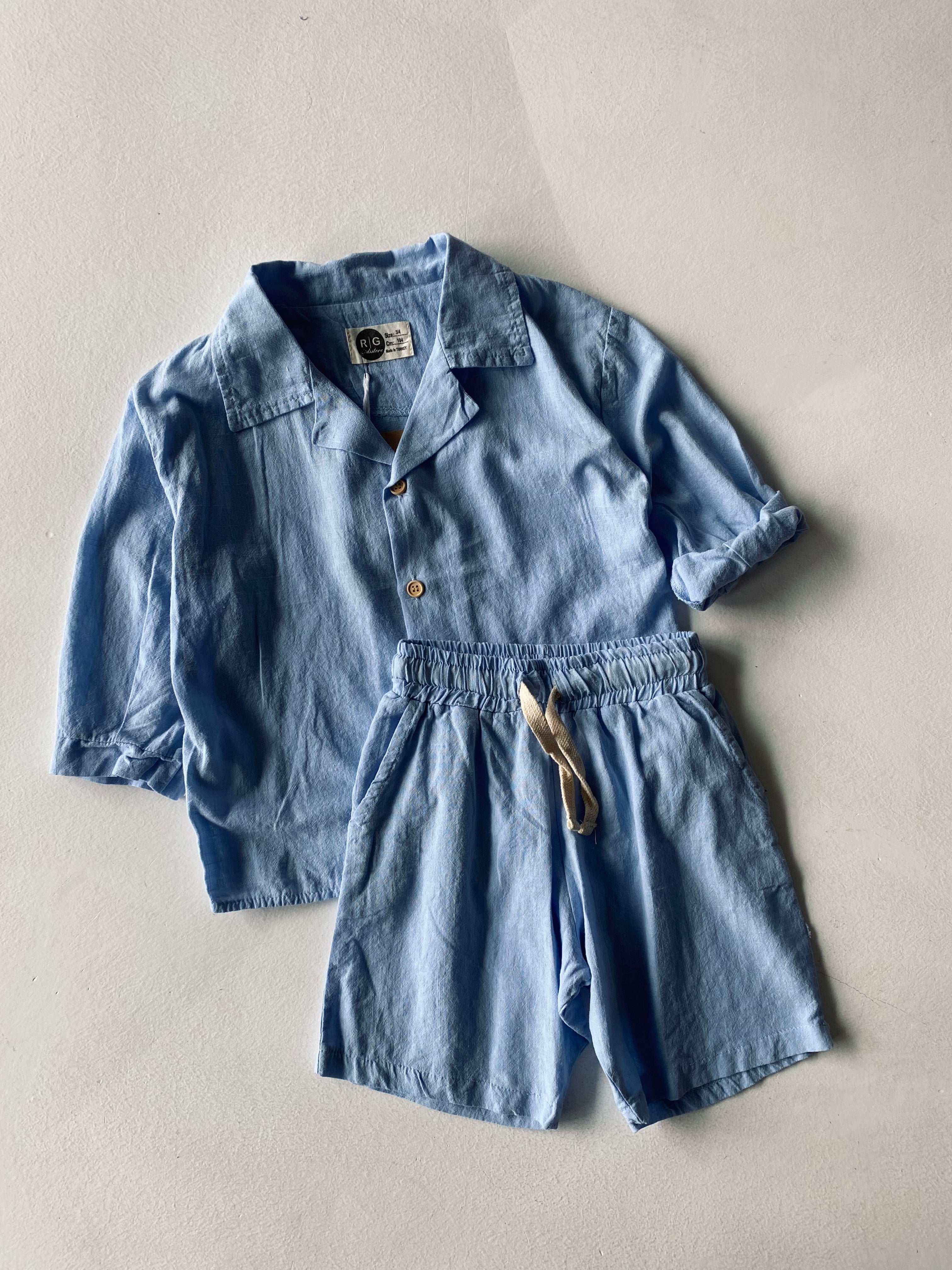 Boys Linen Short Sleeve Shirt and Shorts Set - Breathable Summer Outfit for Kids, Beach & Casual Wear