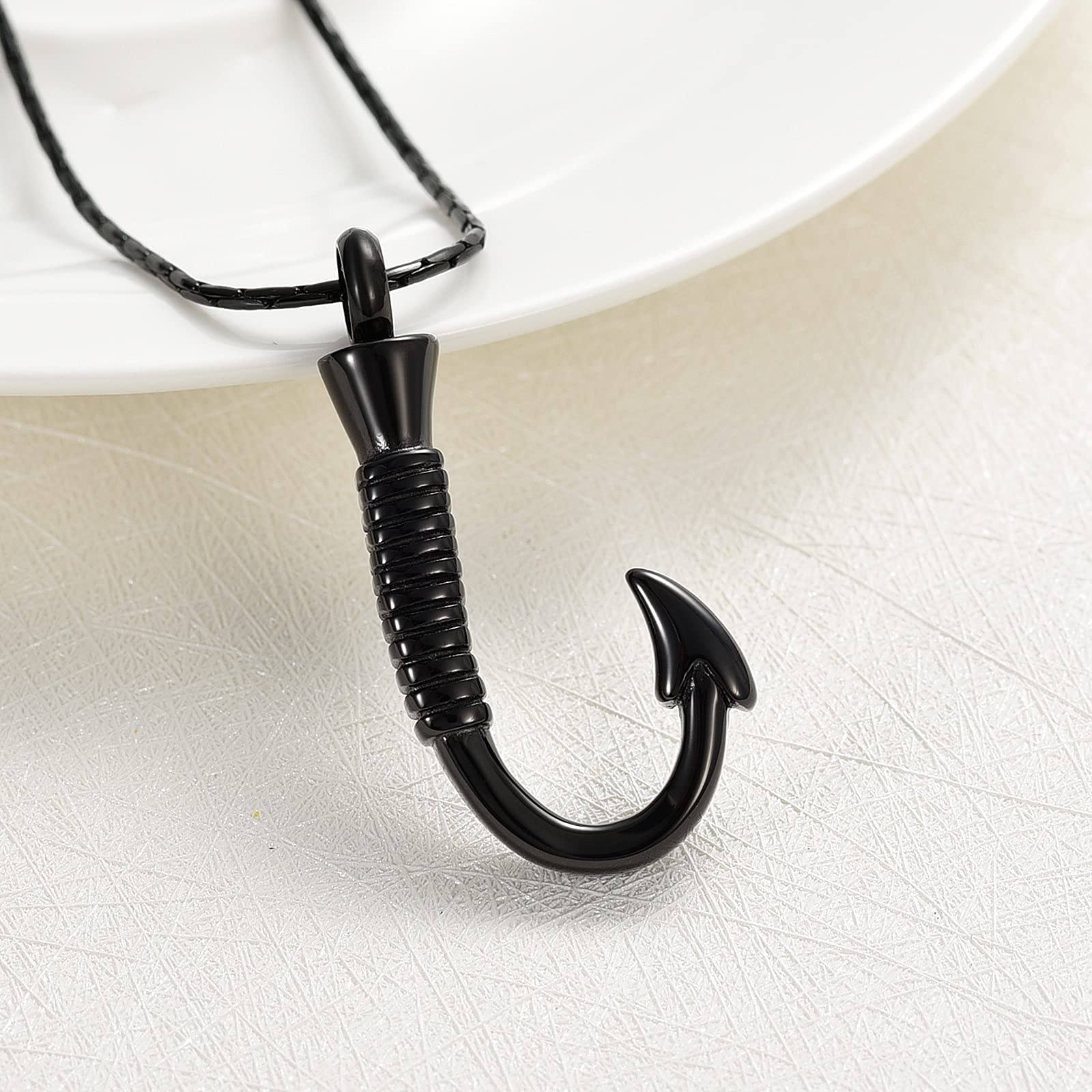 3 Pack Fish Hook Urn Necklace - Stainless Steel Memorial Pendant for Ashes - Cremation Jewelry for Women & Men - Perfect for Outdoor Memorials