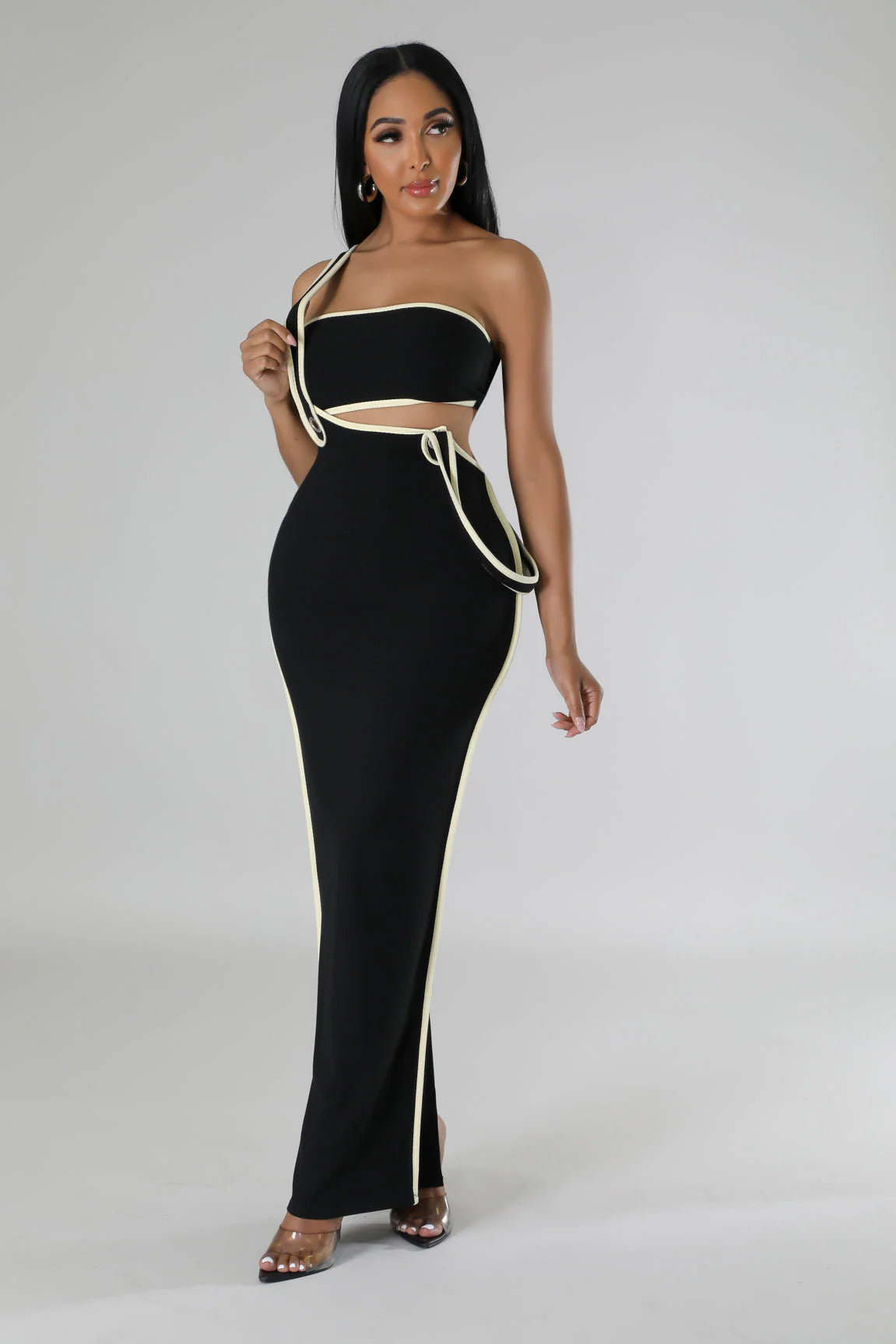 Natalie Black & White Tube Top and Skirt Set - Stylish Women's Outfit for Summer, Beach, and Party Wear