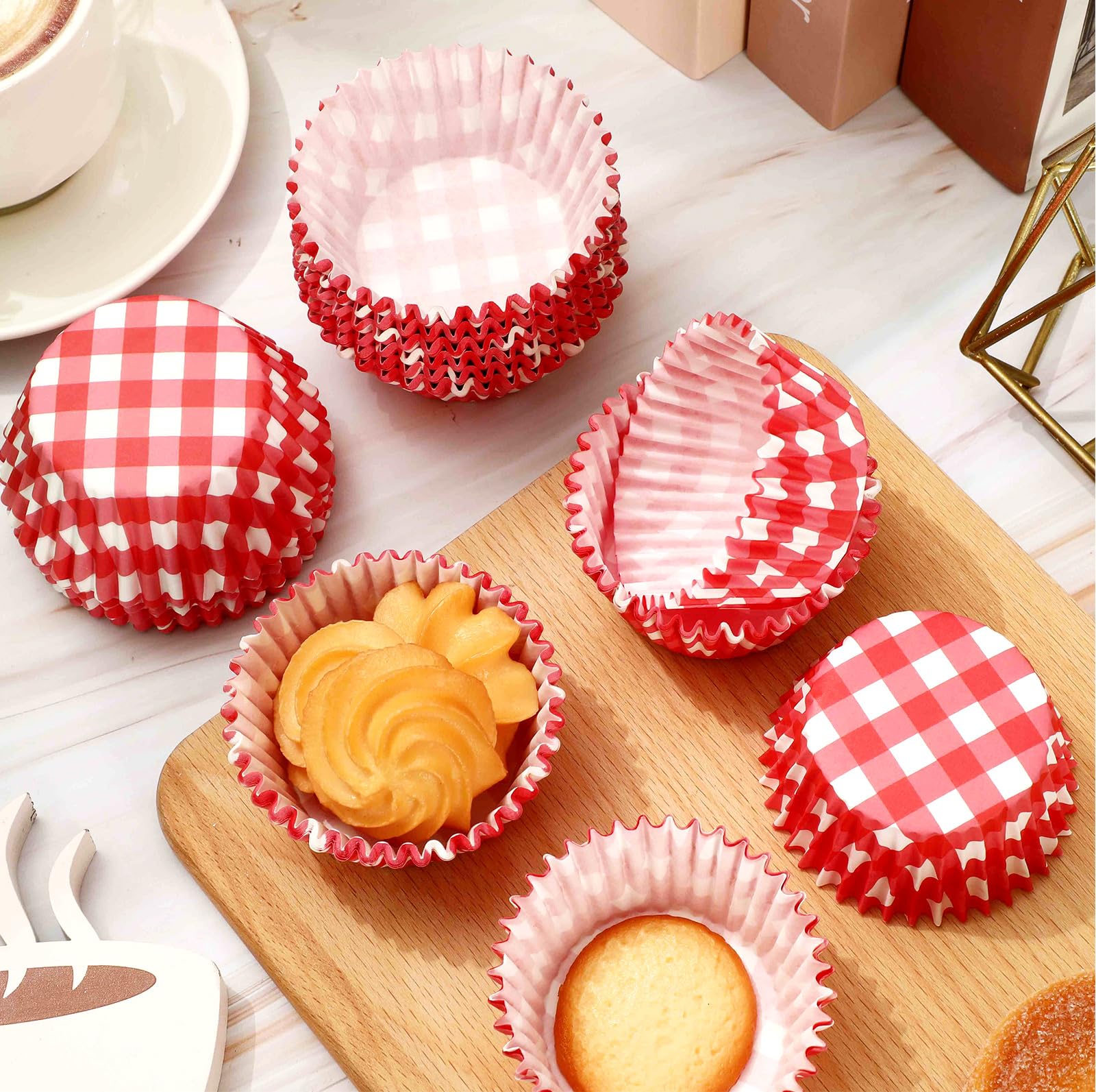 300Pcs Red Plaid Cupcake Liners - 2x1.2 Inch Checkered Baking Cups for Muffins, Small Candies & Cakes | Perfect for Christmas, Weddings, Birthday Parties & Holiday Baking Supplies