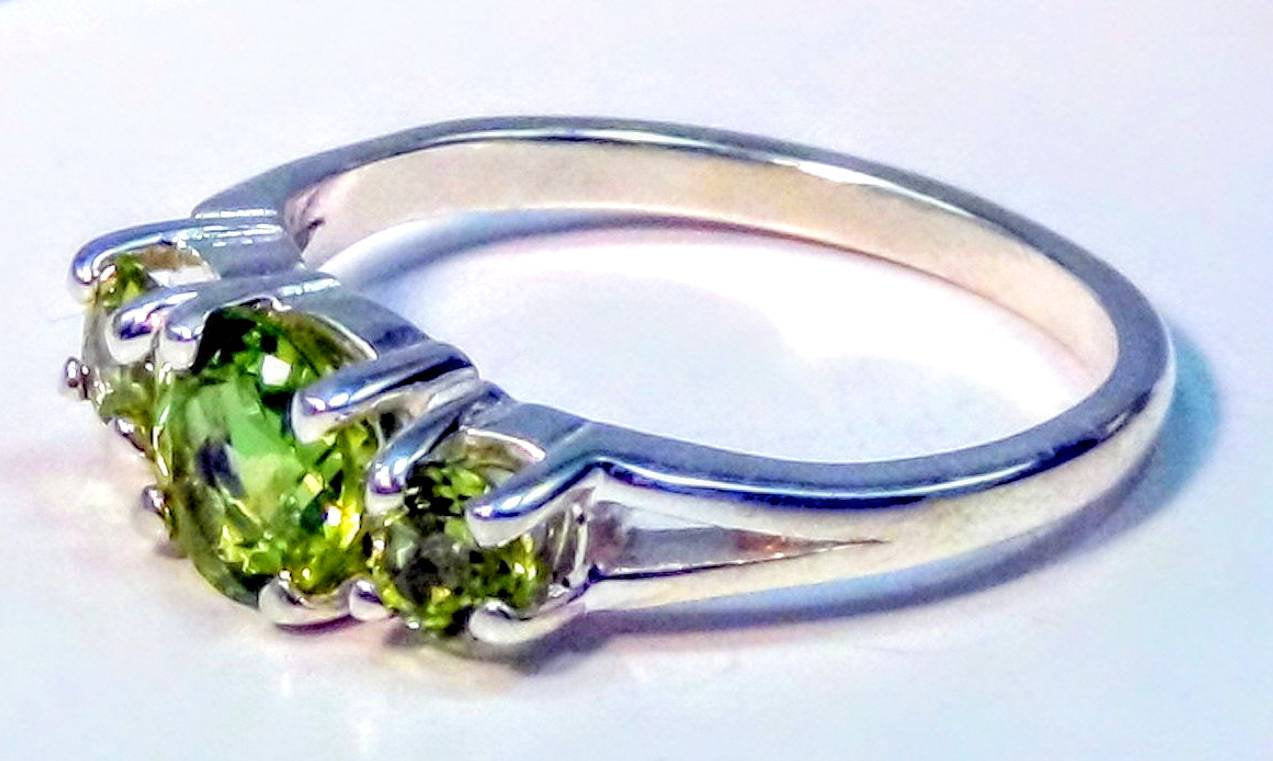 Natural Peridot Three Stone Ring in Solid Sterling Silver or 14K Gold (White/Yellow/Rose) - Size 7, Cluster & Trifecta Design, VVS Eye Clean - Perfect for Engagement, Anniversary & Special Occasion Gifts