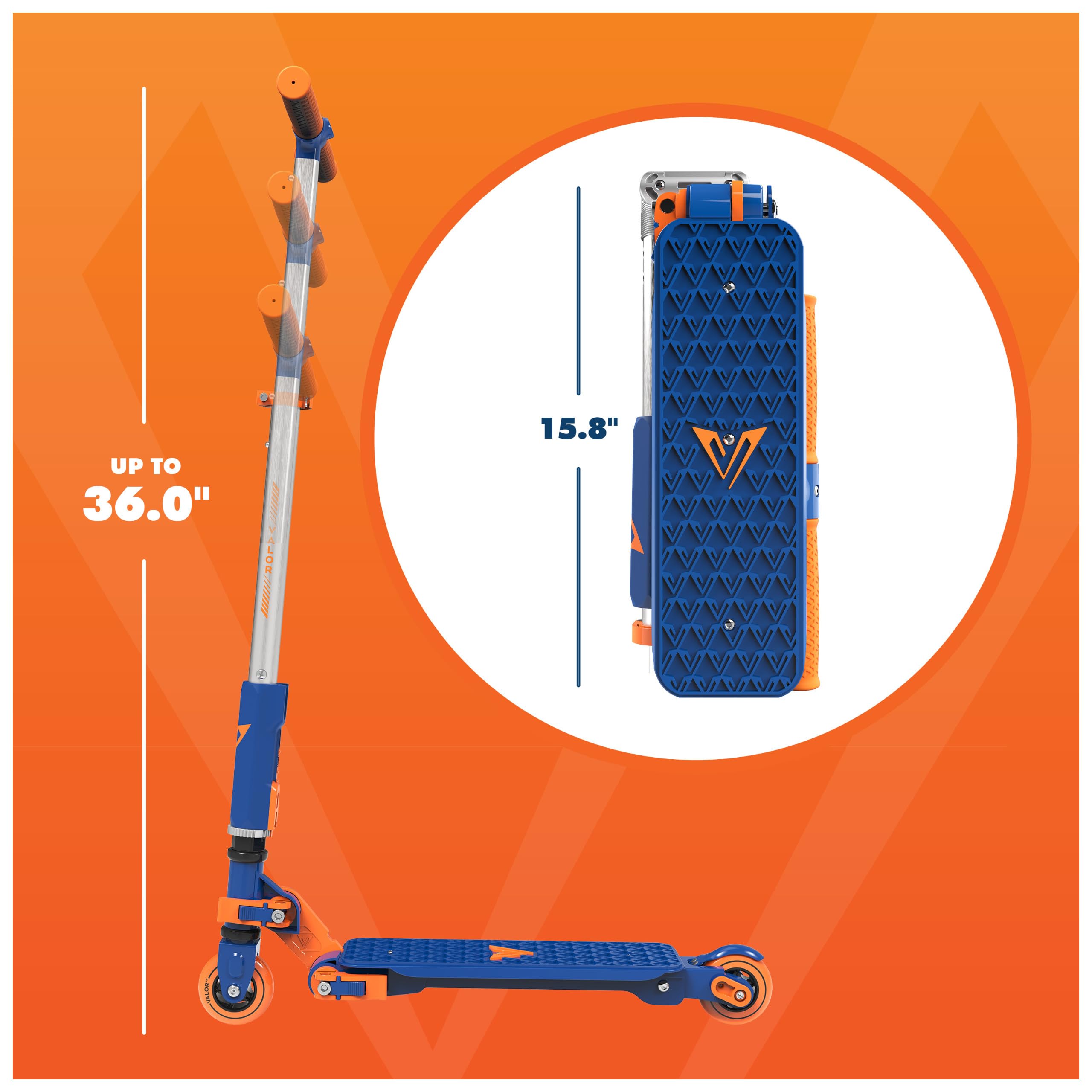 Valor Kick Scooter for Kids - Ultra Compact & Lightweight Foldable Scooter with ABEC-7 Wheel Bearings | Outdoor Ride-On Toy for Boys & Girls Ages 8-12 | Blue & Orange | Perfect for Commuting, Park Rides & Neighborhood Fun