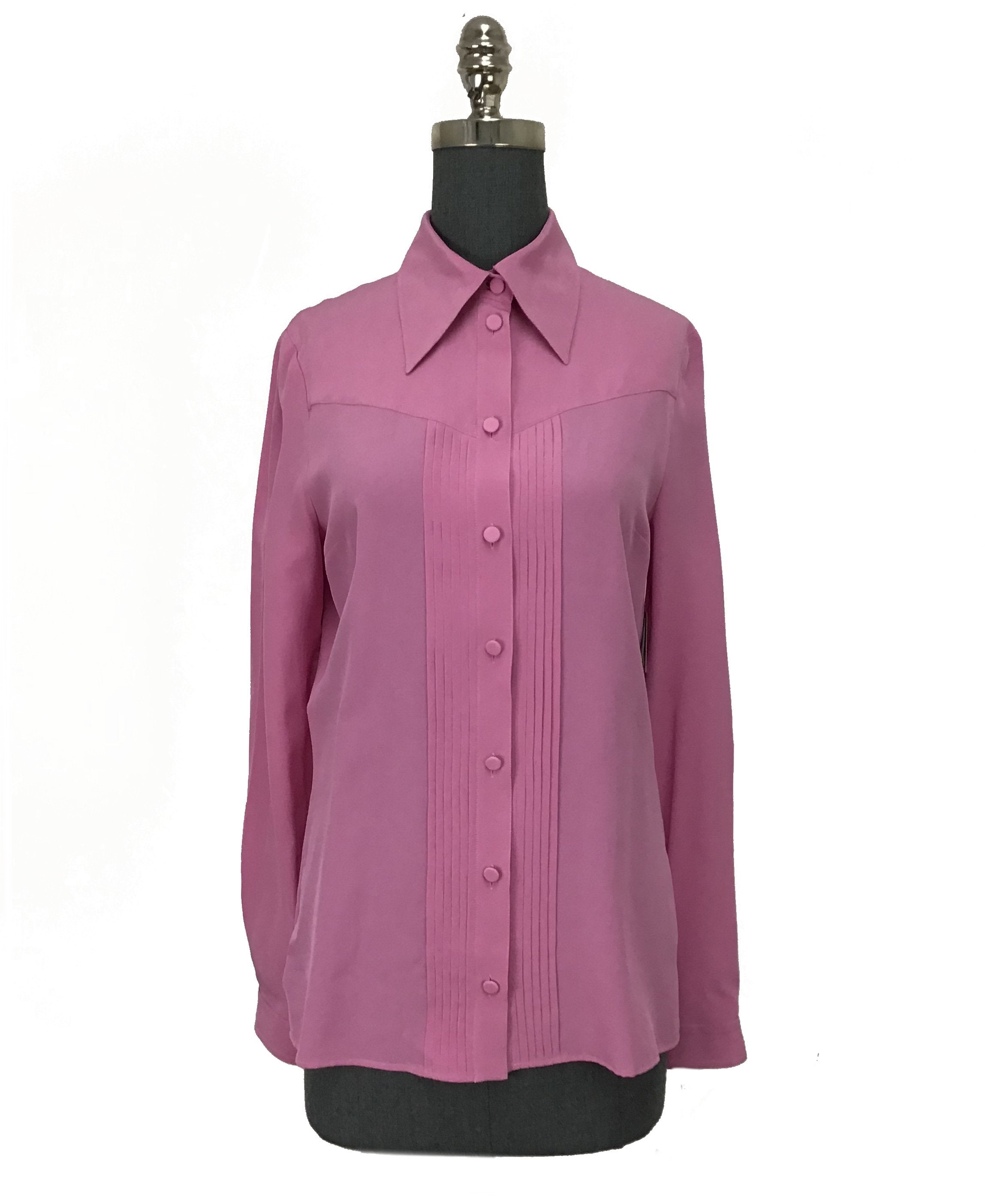 Gucci Pleated Placket Silk Crepe De Chine Blouse for Women - Size M - Luxury Silk Shirt for Office, Party & Special Occasions
