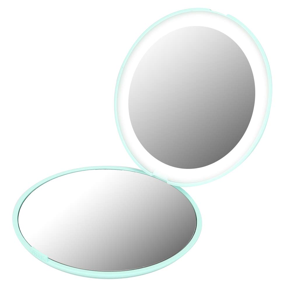 Double-Sided 10X Magnifying Mirror with Portable Design - Green Makeup Mirror for Travel & Home Use, Perfect for Makeup, Skincare, and Grooming