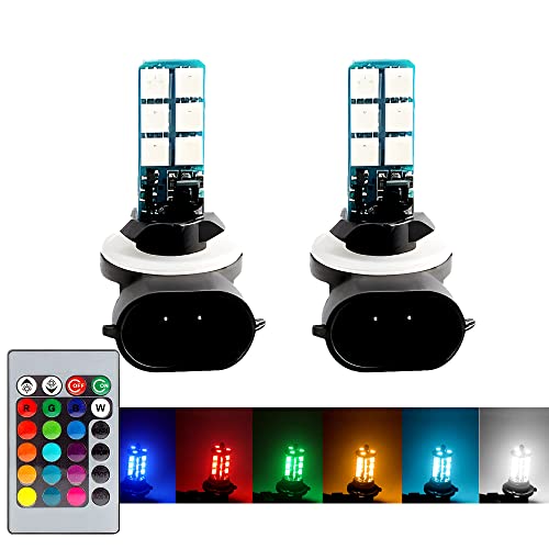 881 LED Fog Light Bulbs - High Power 12SMD 7000K 4000LM Super Bright Backup Lights, Tail Lights, Daytime Running Lights (DRL) with Remote RGB Control (2PCS) - Perfect for Trucks, SUVs, Jeeps & Off-Road Vehicles