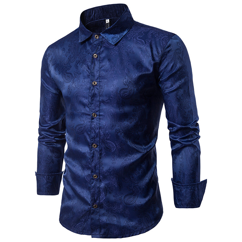 Slim Fit Embroidered Navy Paisley Shirt for Men - Stylish Casual Button Down Shirt for Office, Party & Date Night Outfits