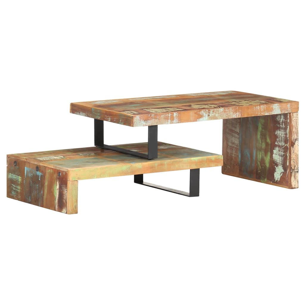 Rustic Reclaimed Wood Coffee Table Set with Shelf - Solid Wood Living Room Coffee Table & Desk for Home, Patio, Garden, Terrace - Perfect for Relaxing, Entertaining & Decorating