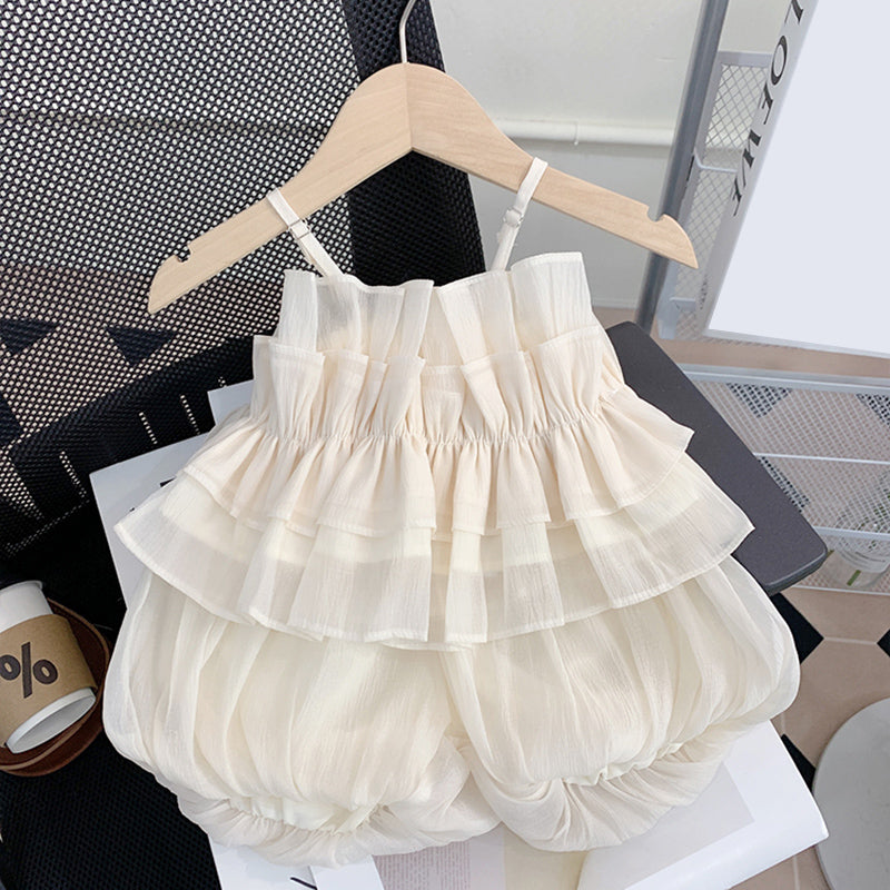 Adorable Baby Girl Mesh Suspenders & Puffy Shorts 2-Piece Outfit Set - Perfect for Photoshoots, Parties & Casual Playdates