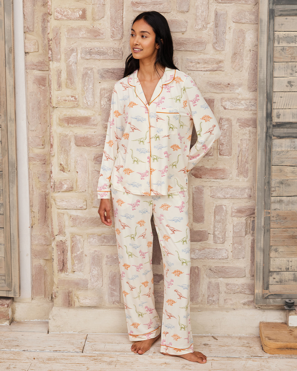 Dinosaur Print Long Sleeve Pajama Set for Kids - Soft & Comfortable Sleepwear for Boys and Girls - Perfect for Bedtime, Lounging & Sleepovers