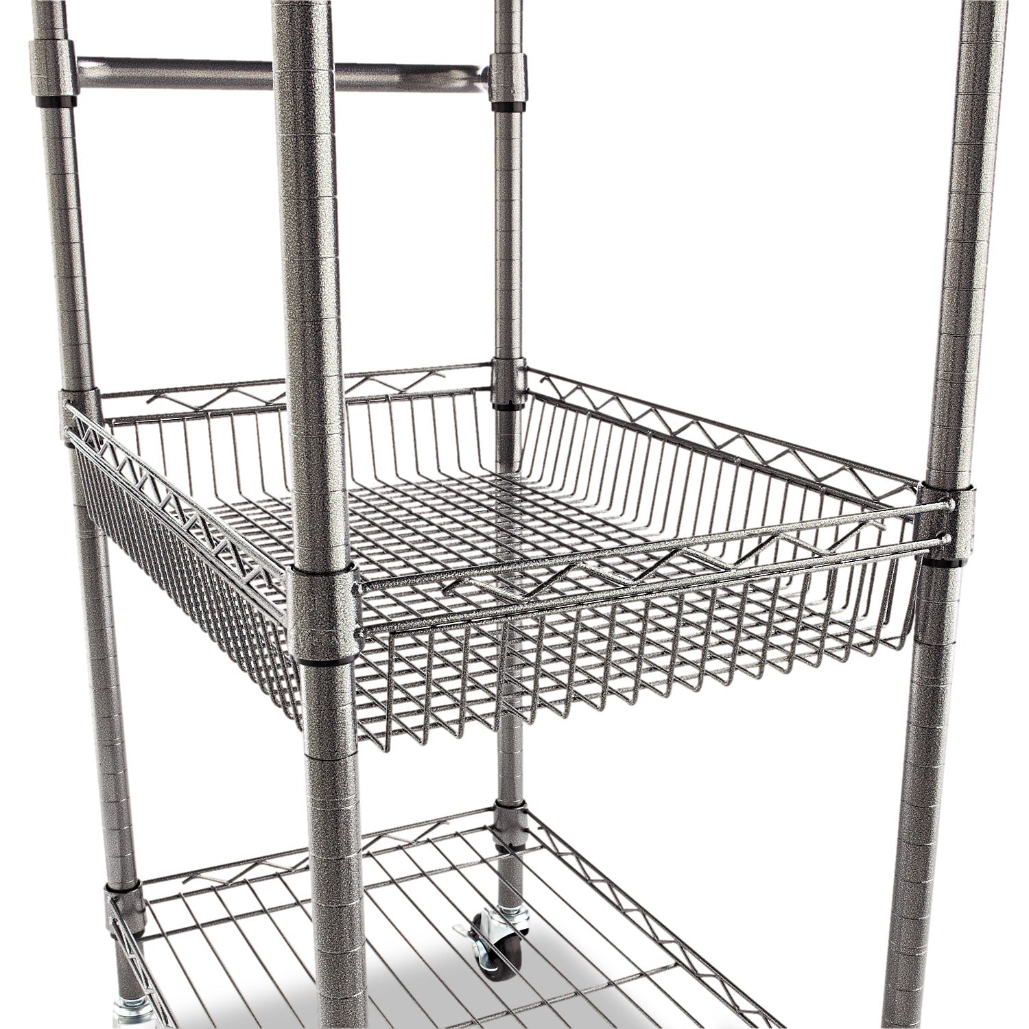 Alera® 3-Tier Heavy Duty Wire Utility Cart with Storage Basket - 500 lb Capacity Metal Rolling Cart, 28