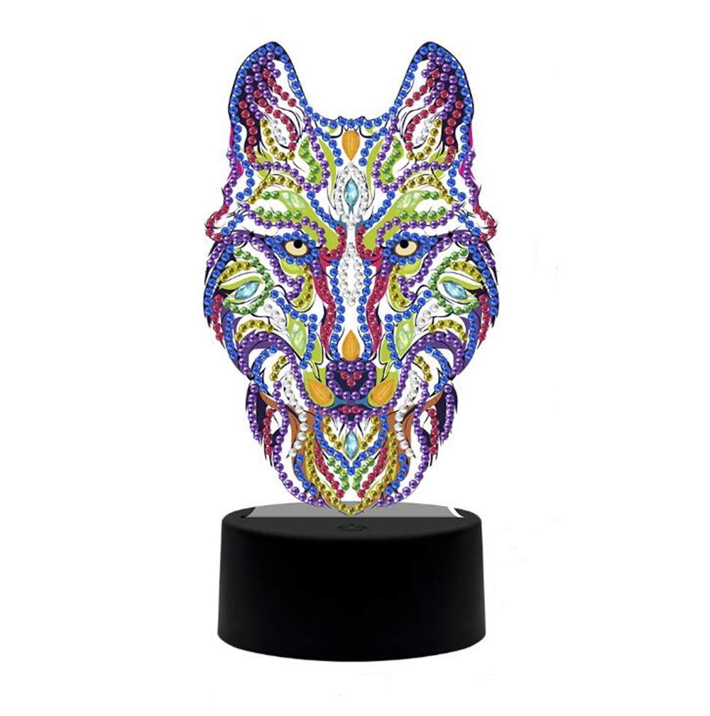 5D Diamond Painting Night Lamp Kit - Wolf Crystal Diamond Art with LED Light, 7 Color Changing Modes, DIY Home Decor Gift for Adults & Kids | Perfect for Bedroom, Living Room, Nursery Night Light