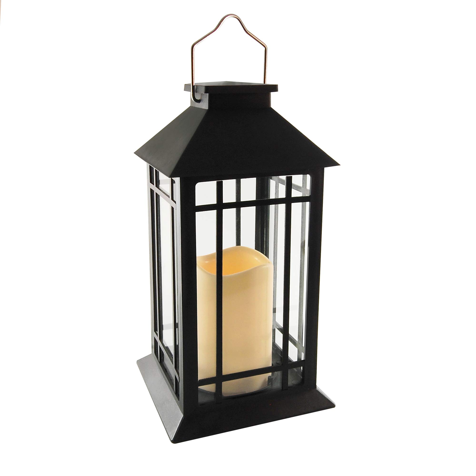 LumaBase Solar Powered LED Candle Lantern - Black Outdoor/Indoor Window Decor for Patio, Garden & Emergency Lighting