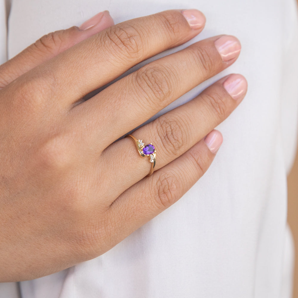 9ct Yellow Gold Amethyst & Cubic Zirconia Swirl Ring for Women - Elegant Purple Gemstone Jewelry Gift for Birthday, Anniversary & Valentine's Day