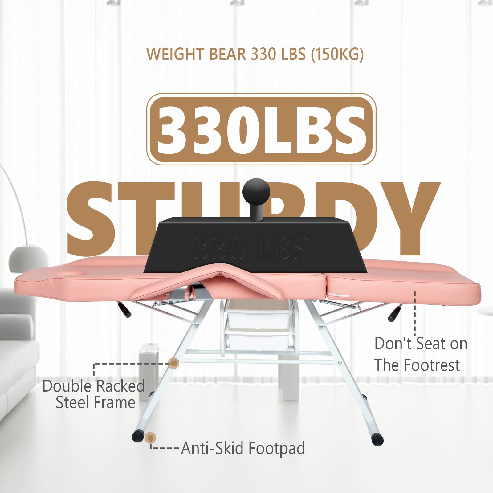 Professional Esthetician Salon Bed - Adjustable Massage Tattoo Table with 2 Beauty Baskets for Facial, Waxing, Lash & Microblading | Pink Spa Equipment for Salon, Clinic & Home Use