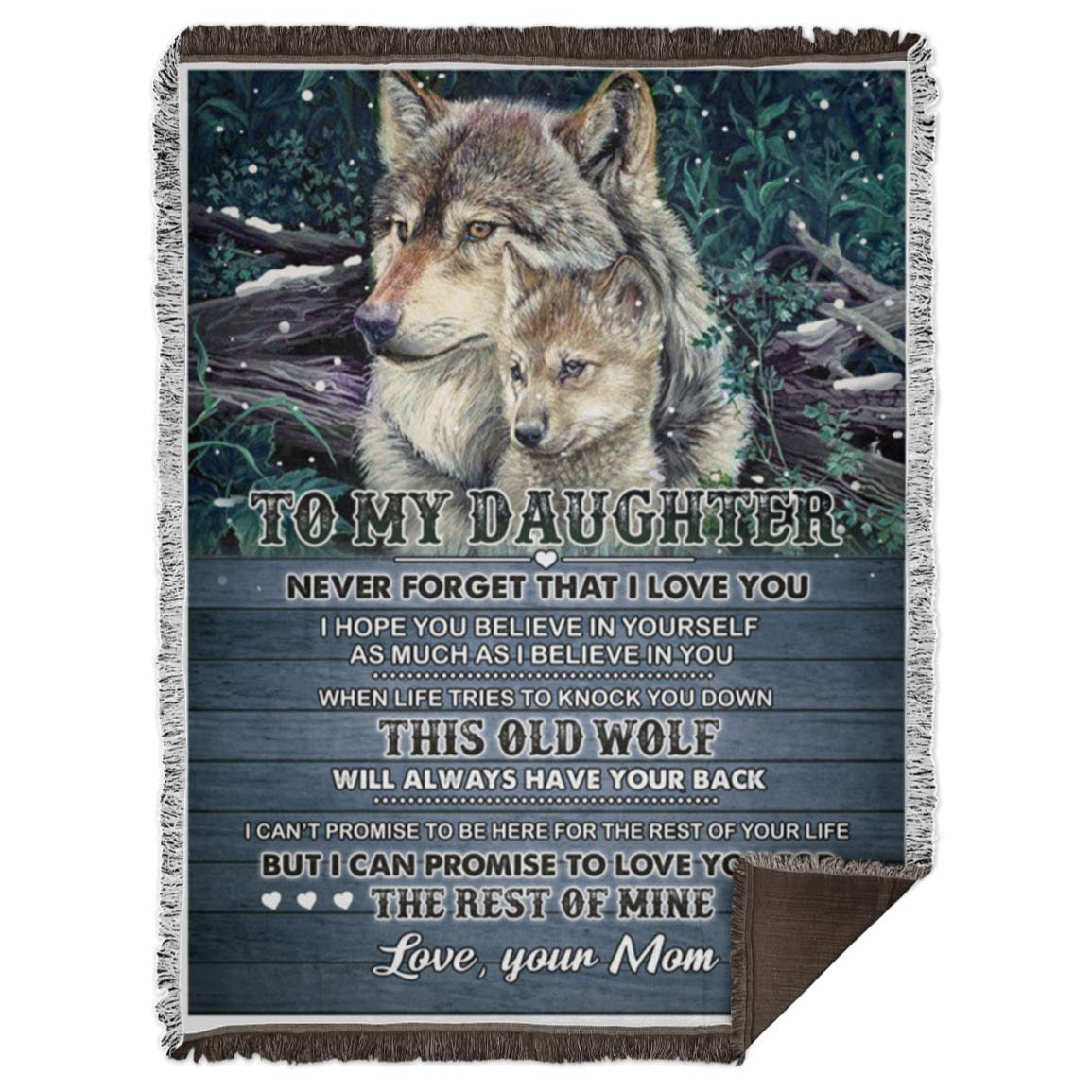 My Daughter Never Forget That I Love You Blanket - Premium Wolf Design Woven Throw Blanket 60x80 Inches White - Soft Cozy Gift for Birthday, Christmas, Family & Home Decor - Perfect for Bed, Sofa, and Cuddle Time