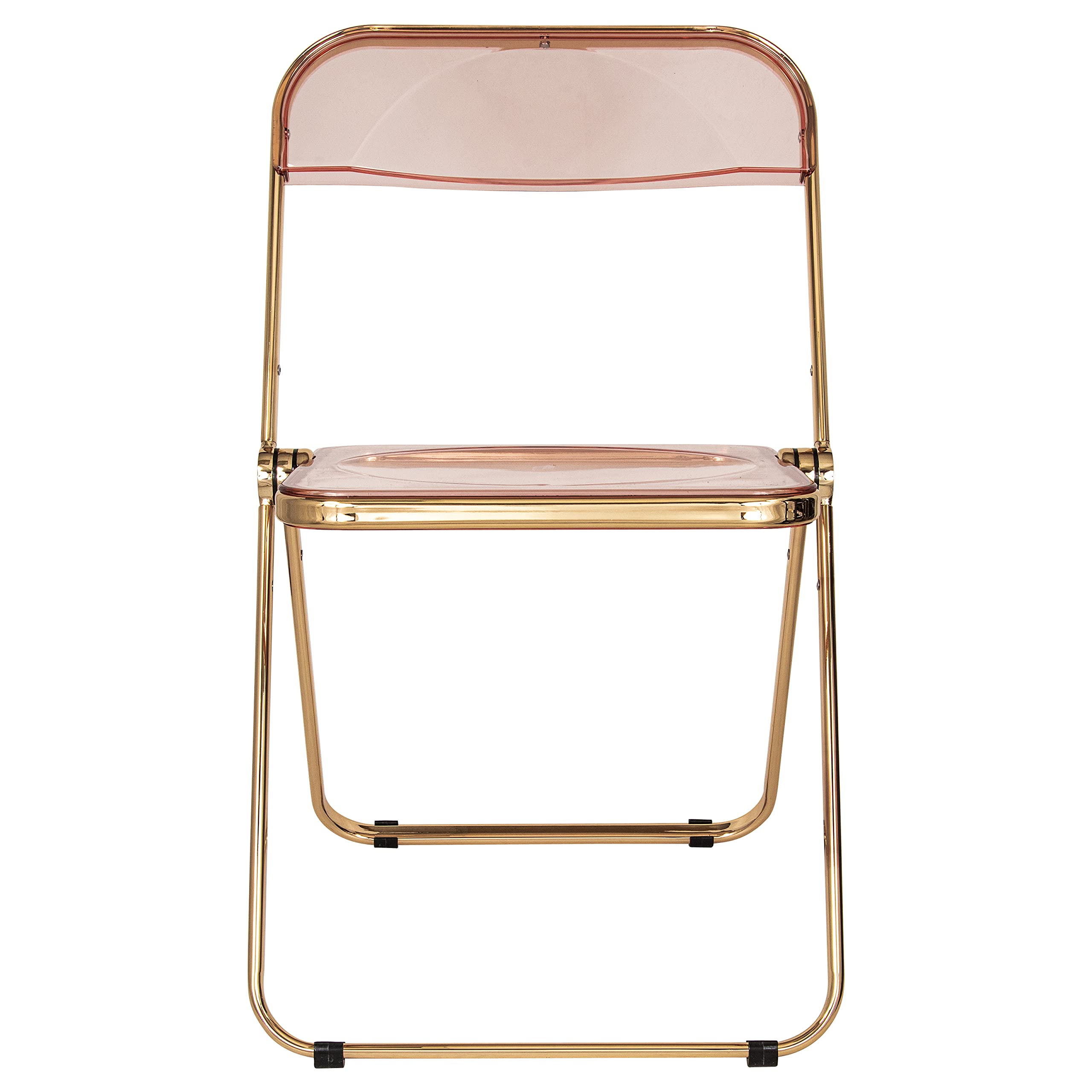 LeisureMod Lawrence Modern Transparent Acrylic Folding Chairs with Gold Metal Frame - Set of 2 Rose Pink - Perfect for Patio, Garden, Poolside & Indoor Events