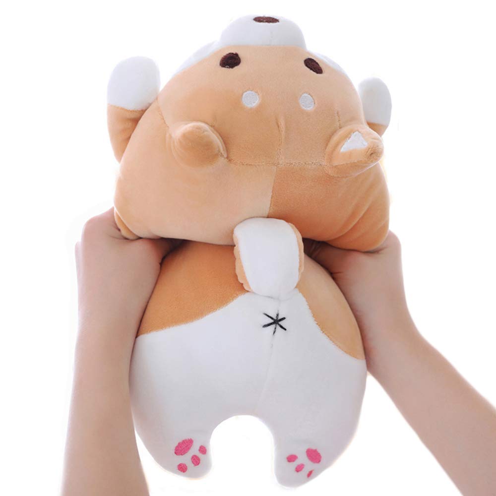 Shiba Inu & Corgi Plush Pillow - Ultra Soft Stuffed Animal Dog Toy, 13.5 Inch Brown Round Eye Cute Puppy Doll - Perfect Gift for Valentine's Day, Christmas, Birthday - Great for Bed, Sofa, Chair Decor & Cuddling