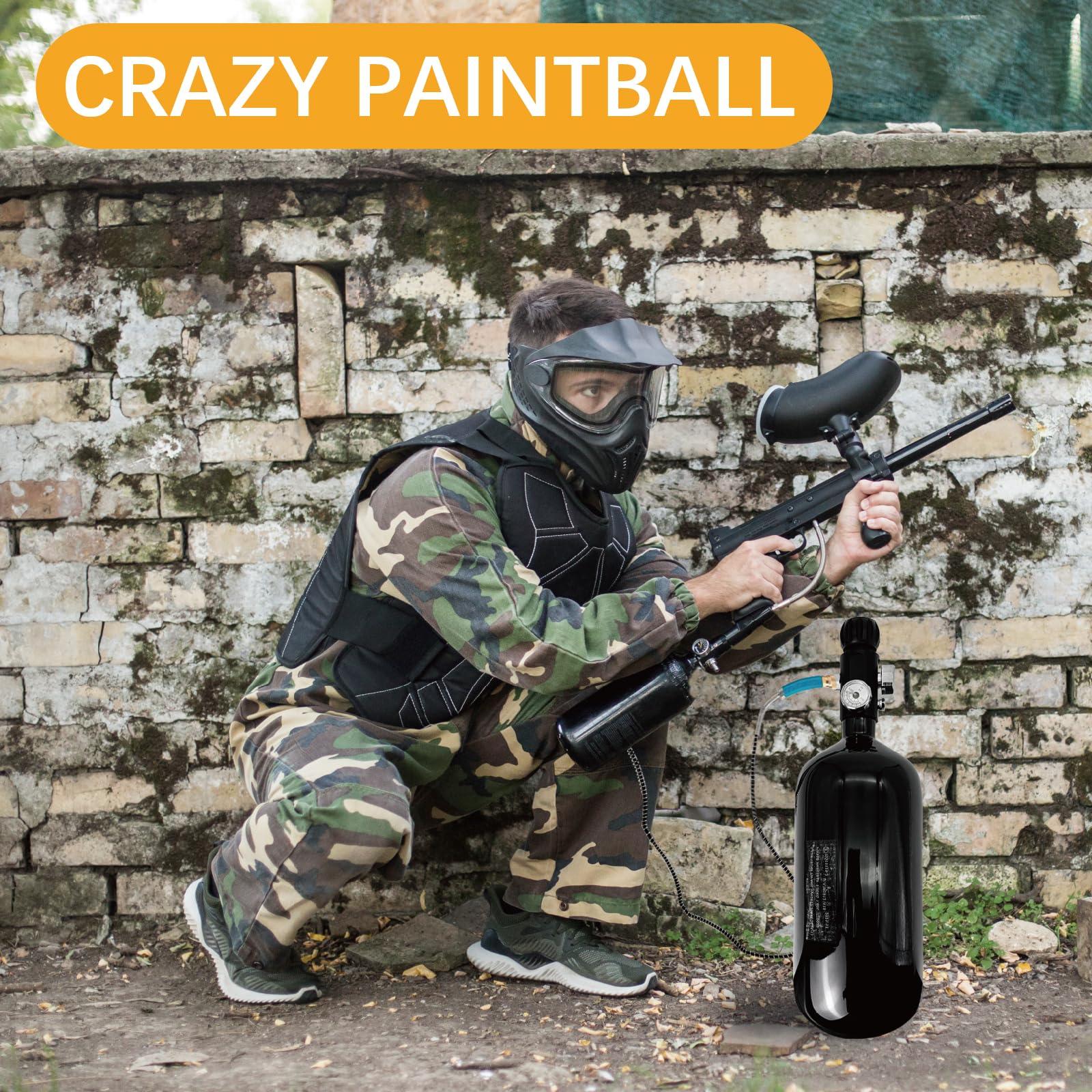 **Premium 98ci/1.6L DOT Certified Carbon Fiber Paintball Tank – 4500 psi PCP Airgun Charging System with Dual Gauge Valve – Lightweight Paintball Fill Station for Outdoor Sports & Airsoft Battles**