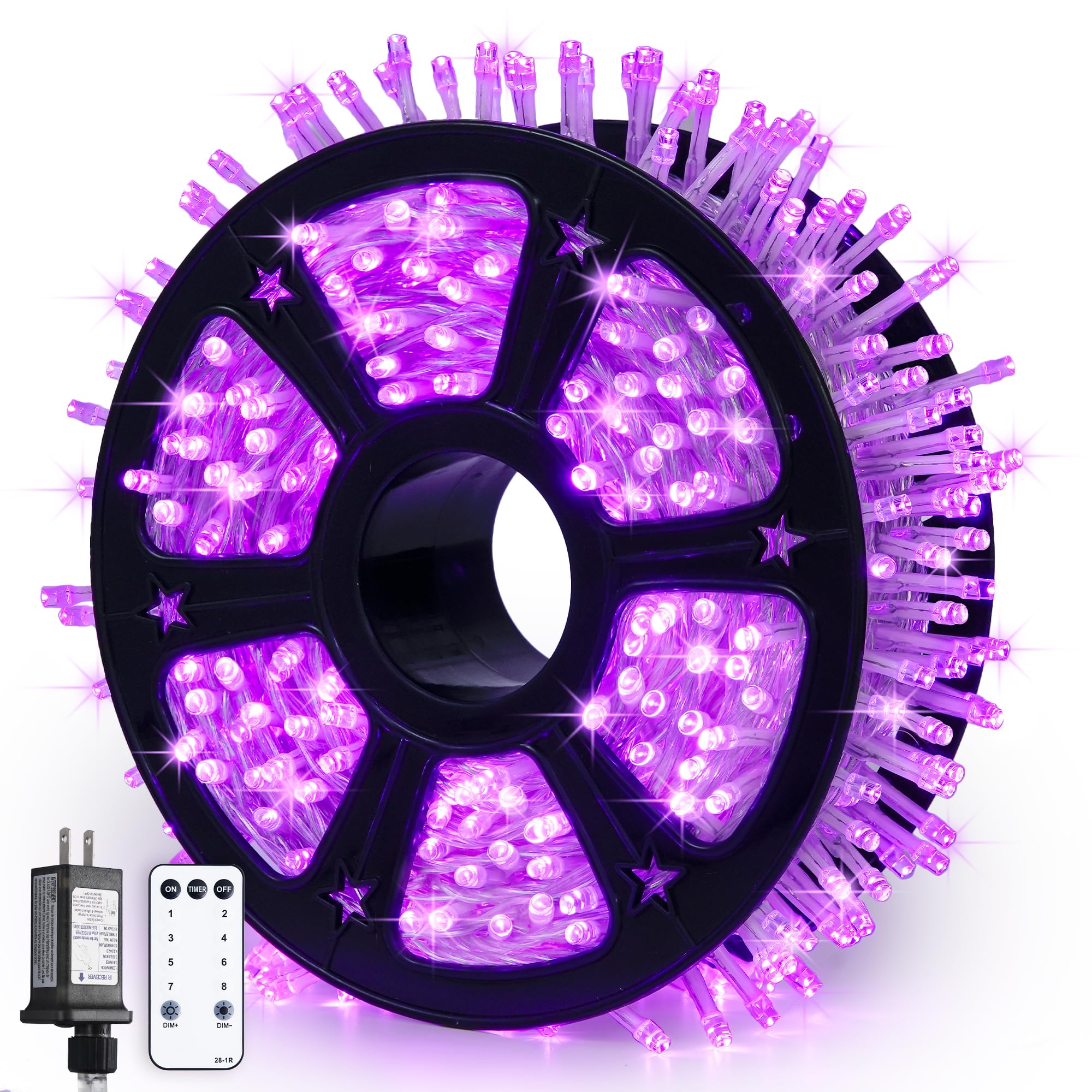 JMEXSUSS 600 LED Purple Christmas Lights - 168ft Waterproof Outdoor/Indoor Fairy String Lights for Christmas Tree, Patio, Fireplace, Party & Holiday Decorations - Perfect for Home, Garden, Wedding & Festive Events
