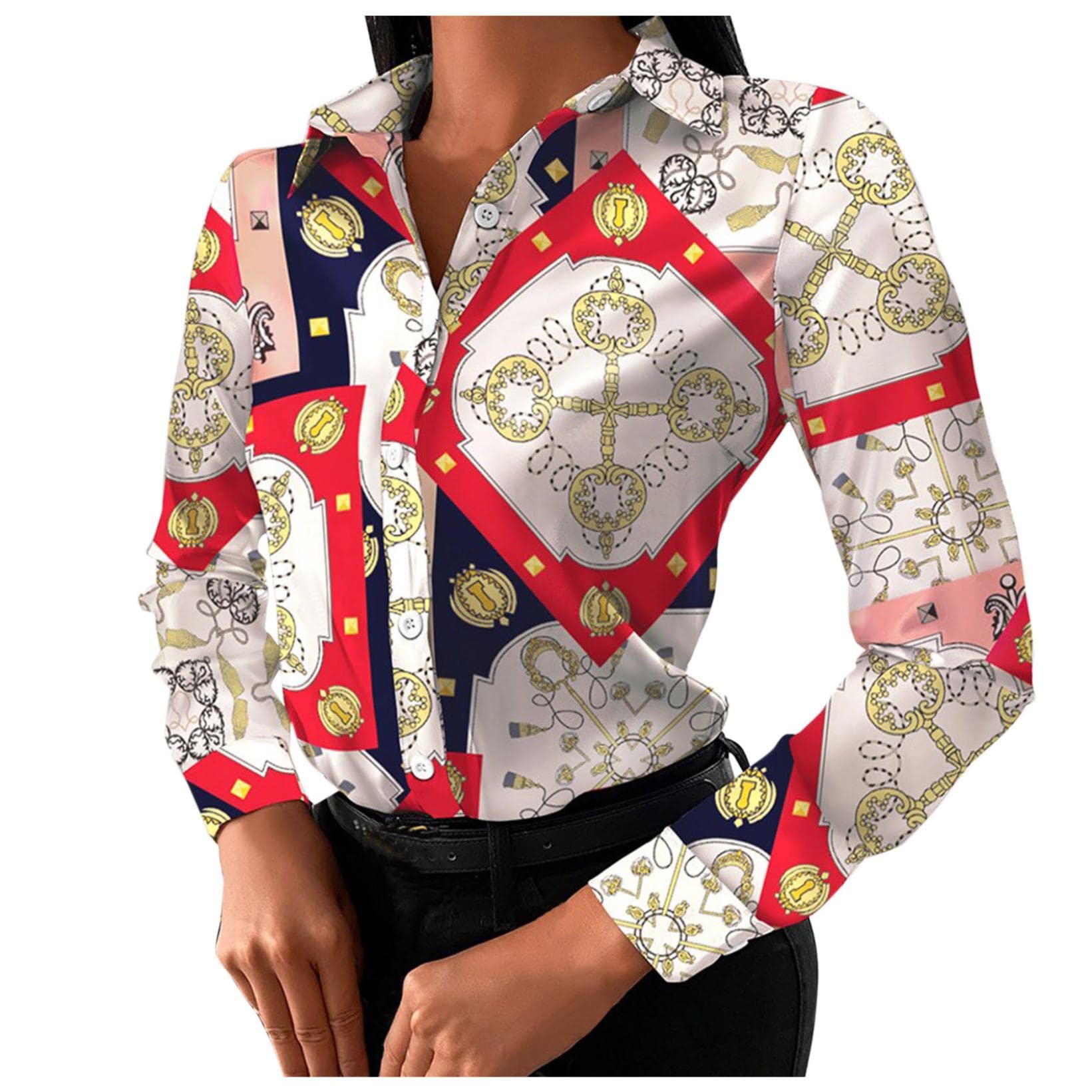 FMCHICO Women's Fashion Blouses - Casual Long Sleeve Button Down Shirts for Work & Everyday Wear | Office, Date Night & Weekend Outfits