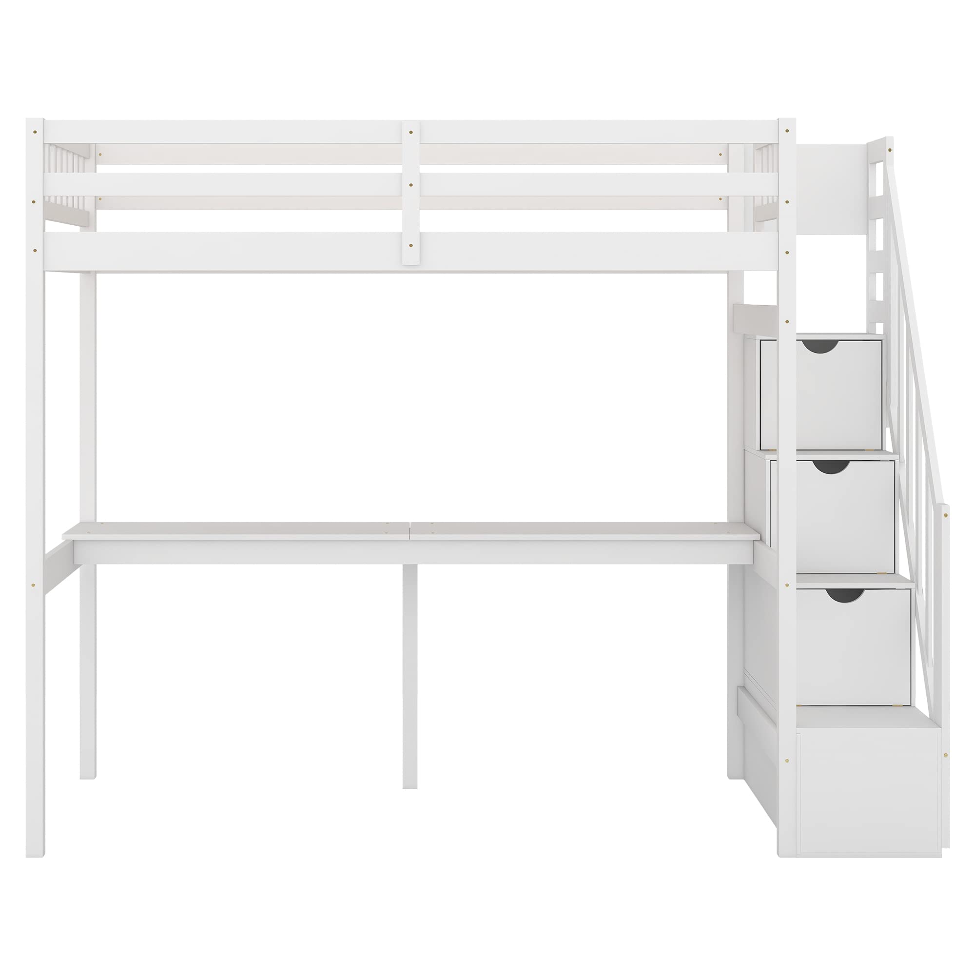 Twin Loft Bed with Desk and Storage - Sturdy Wood Loft Bed Frame with Staircase for Kids, Boys, Girls & Teens - White - Perfect for Small Bedrooms, Dorm Rooms & Kids' Spaces