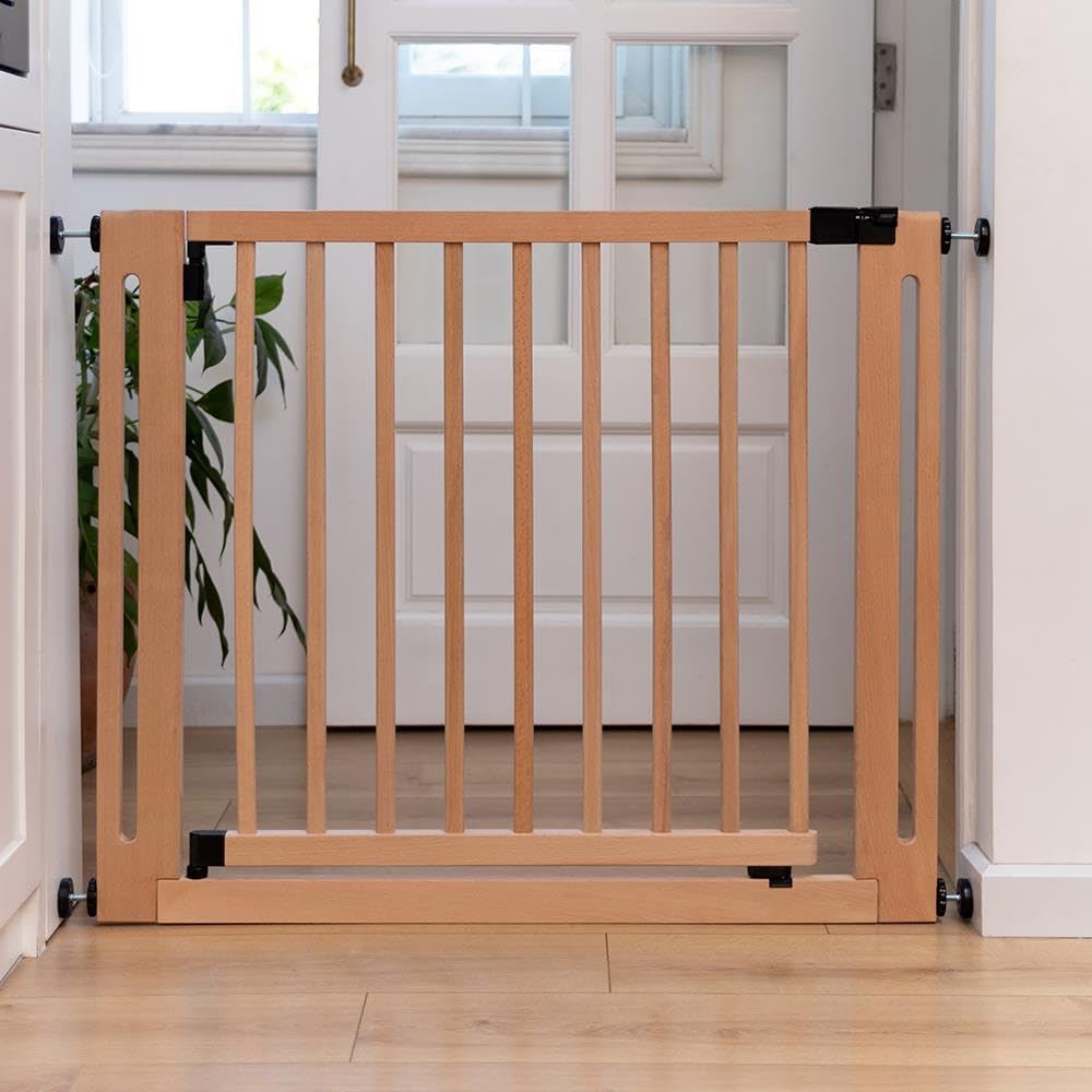 Natural Wooden Dog Gate for Extra Wide Doorways (95cm-103cm) | Pressure Fit Safety Gate for Puppies, Dogs & Pets (73cm Wide) | Stylish & Easy Installation | Perfect for Hallways, Stairs & Large Openings