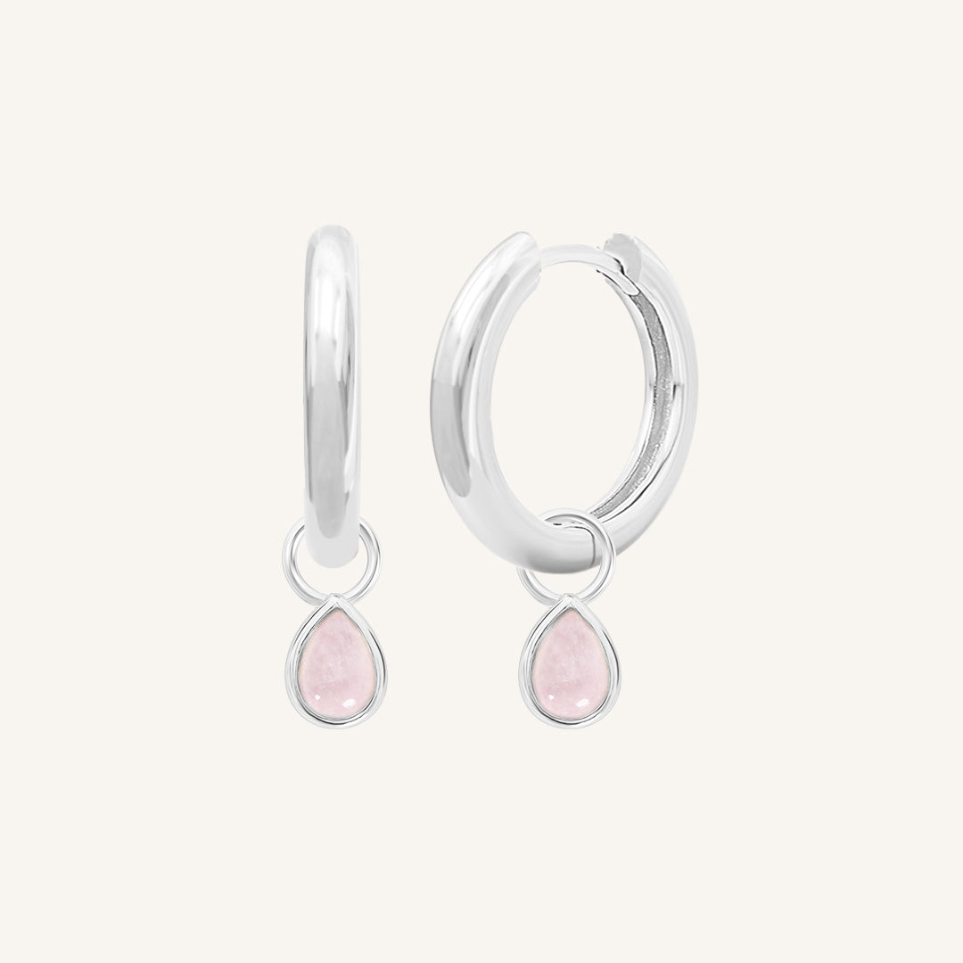 Rose Quartz Charm Hoop Earrings for Women - Healing Crystal Jewelry for Daily Wear & Spiritual Wellness