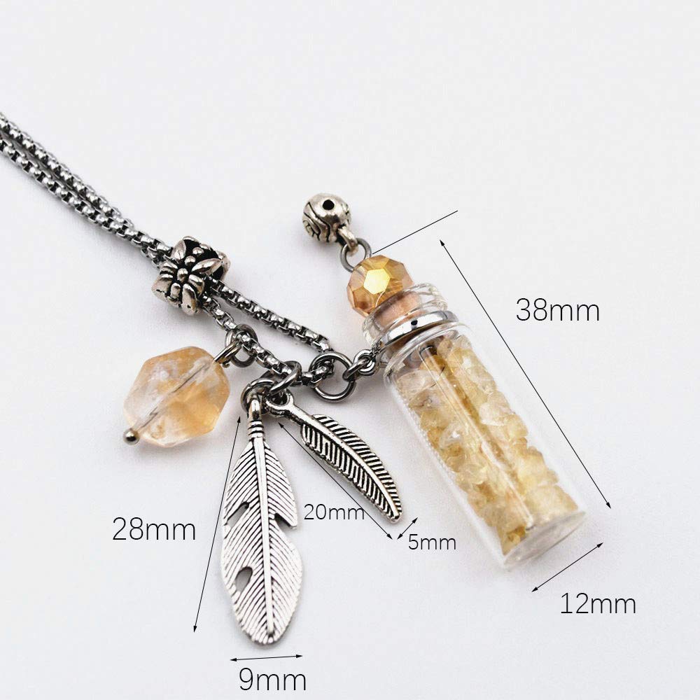 CoolDIY Aromatherapy Essential Oil Diffuser Necklace - Stainless Steel Pendant with Crystal Stone & Glass Vial - Yellow - Perfect for Stress Relief, Yoga, Meditation & Daily Wear