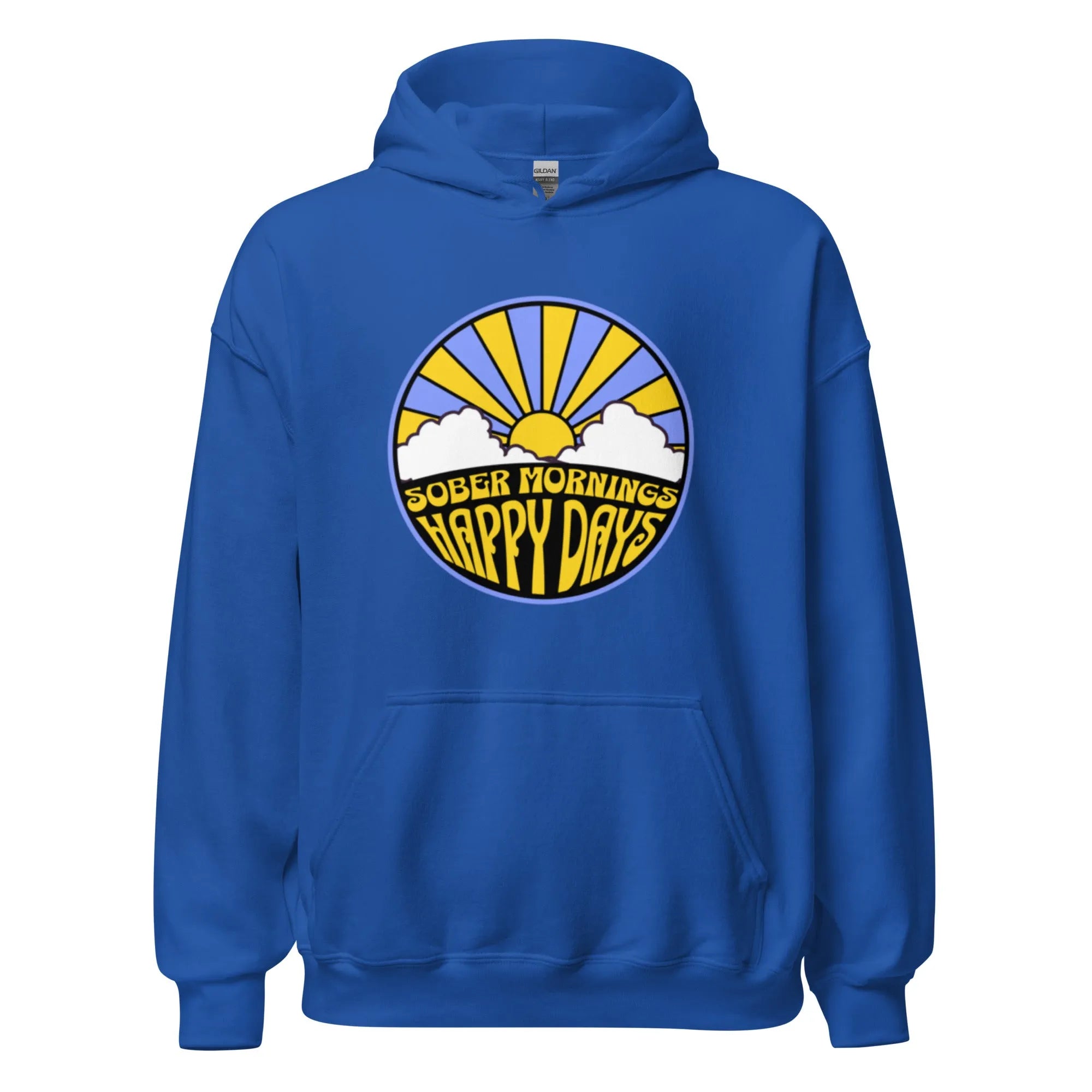 Sober Mornings Happy Days Hoodie - Soft Comfortable Pullover for Hangover Recovery & Wellness Lifestyle - Perfect for Post-Party, Sober Living & Casual Wear