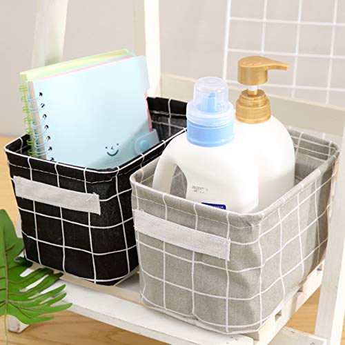 4 Pack Canvas Storage Baskets - Decorative Organizer Bins for Makeup, Baby Toys, Books & Home Decor (Striped & Checkered Patterns) - Perfect for Nursery, Bathroom & Closet Organization