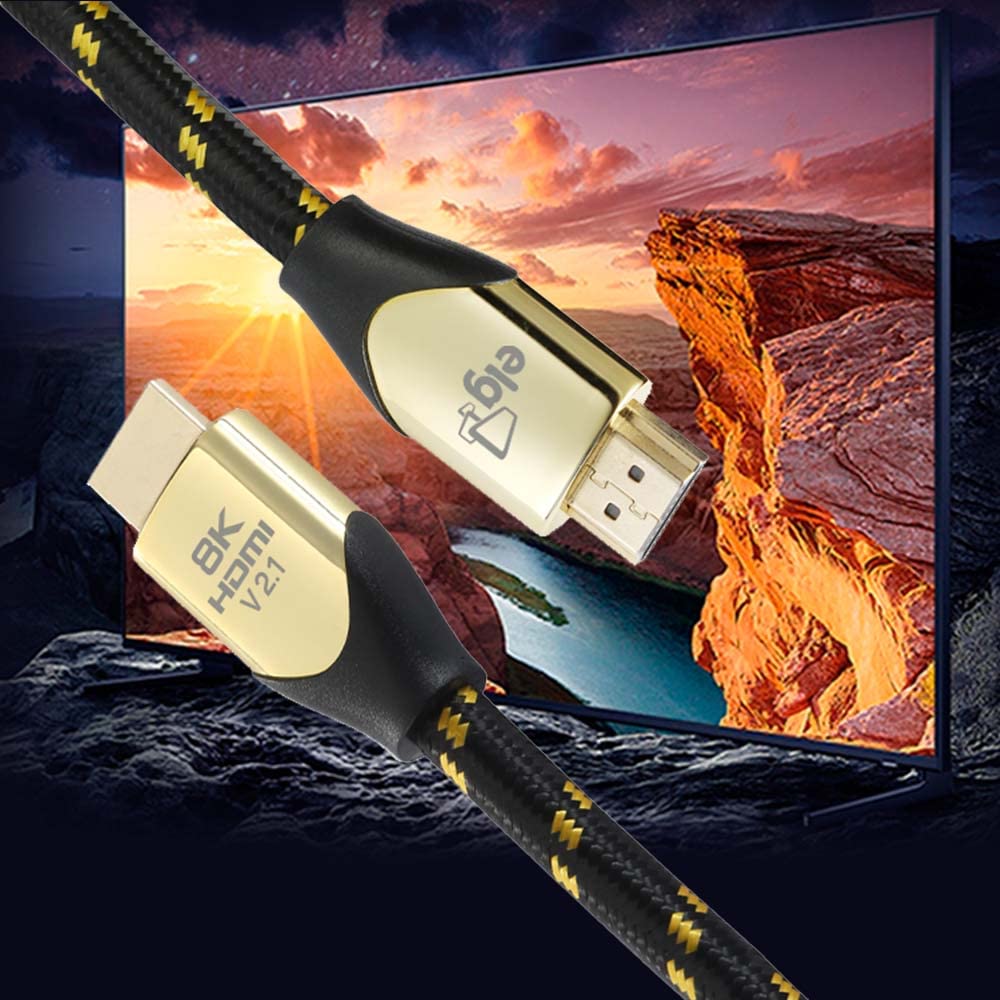 ELG 8K Certified HDMI Cable 2.1 48Gbps 6.6FT/2M - Ultra High Speed 8K@60Hz, 4K@120Hz, 144Hz - 24K Gold Plated Connectors with eARC, Ethernet, VRR, TrueHD, DTS-X, Dolby Atmos - Compatible with Smart TVs, Laptops, Gaming Monitors & Home Theater Systems