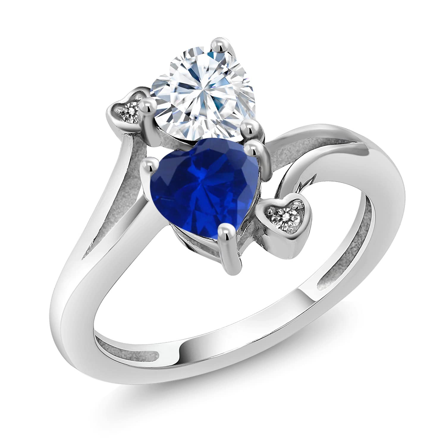 1.63 Cttw GHI Created Moissanite & Sapphire 925 Sterling Silver Diamond Ring - Elegant Jewelry for Weddings, Anniversaries & Special Occasions