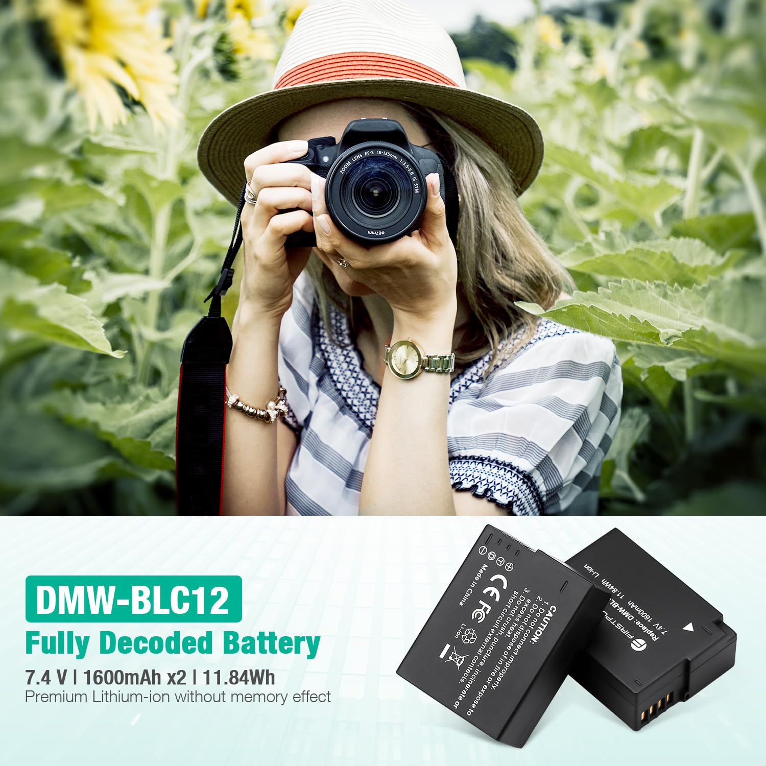 FirstPower DMW-BLC12 Replacement Battery & Dual USB Charger for Panasonic Lumix G7, G85, G95, FZ1000, GH2, G5, G6, GX8, FZ200, FZ300 Digital Cameras - Perfect for Travel, Vlogging & Professional Photography
