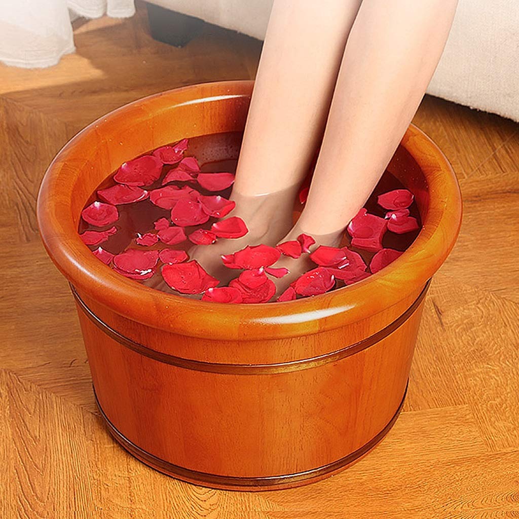Premium Wooden Foot Bath Bucket - Large Oak Foot Soaking Basin with Lid for Spa & Pedicure | Relaxing At-Home Foot Care for Stress Relief & Callus Removal