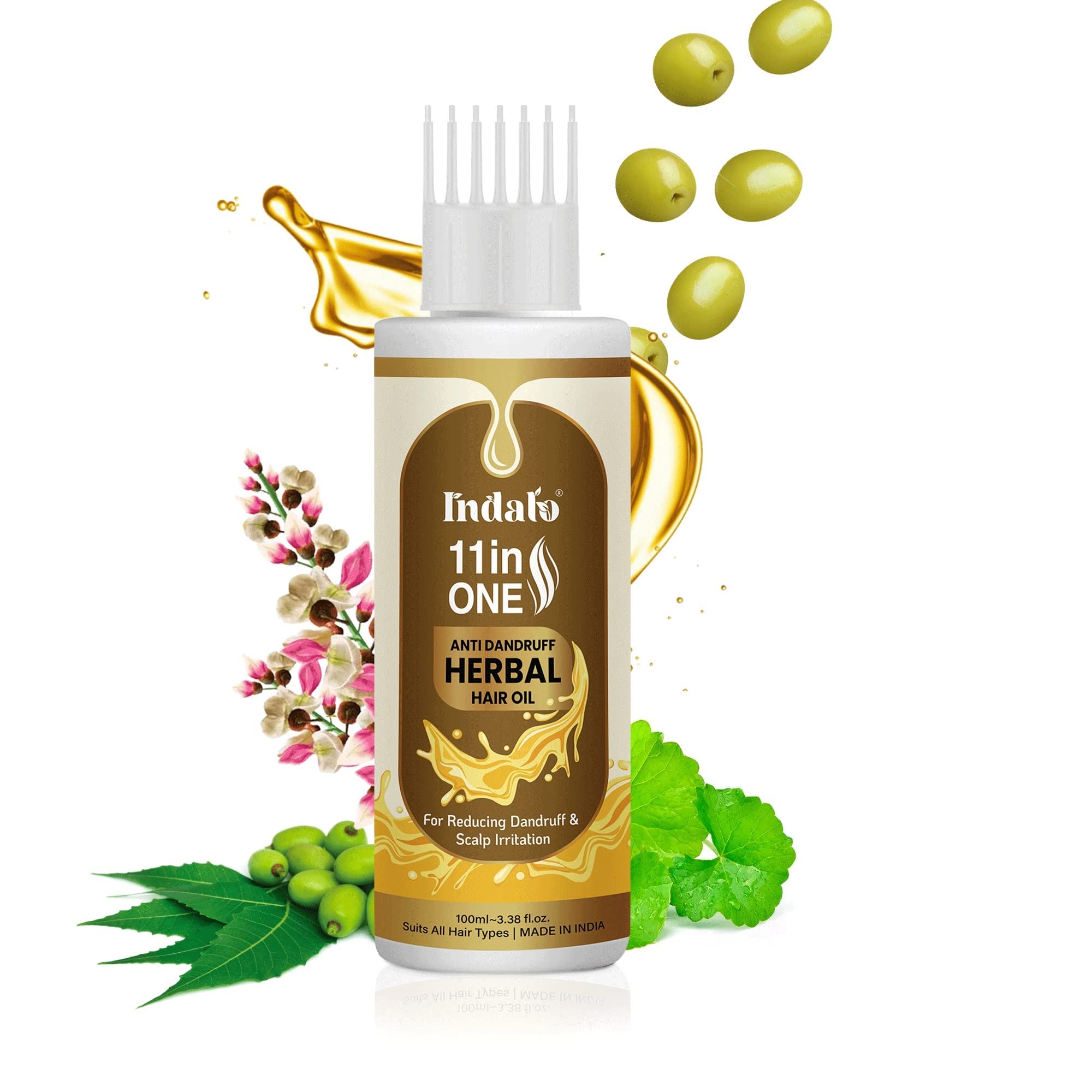 Indalo 11-in-1 Herbal Anti-Dandruff Hair Oil with Neem & Brahmi - Natural Scalp Treatment for Dandruff, Itchy Scalp & Oily Hair | Paraben-Free, Silicone-Free, No Mineral Oil | 100ml Bottle for Daily Hair Care & Scalp Massage