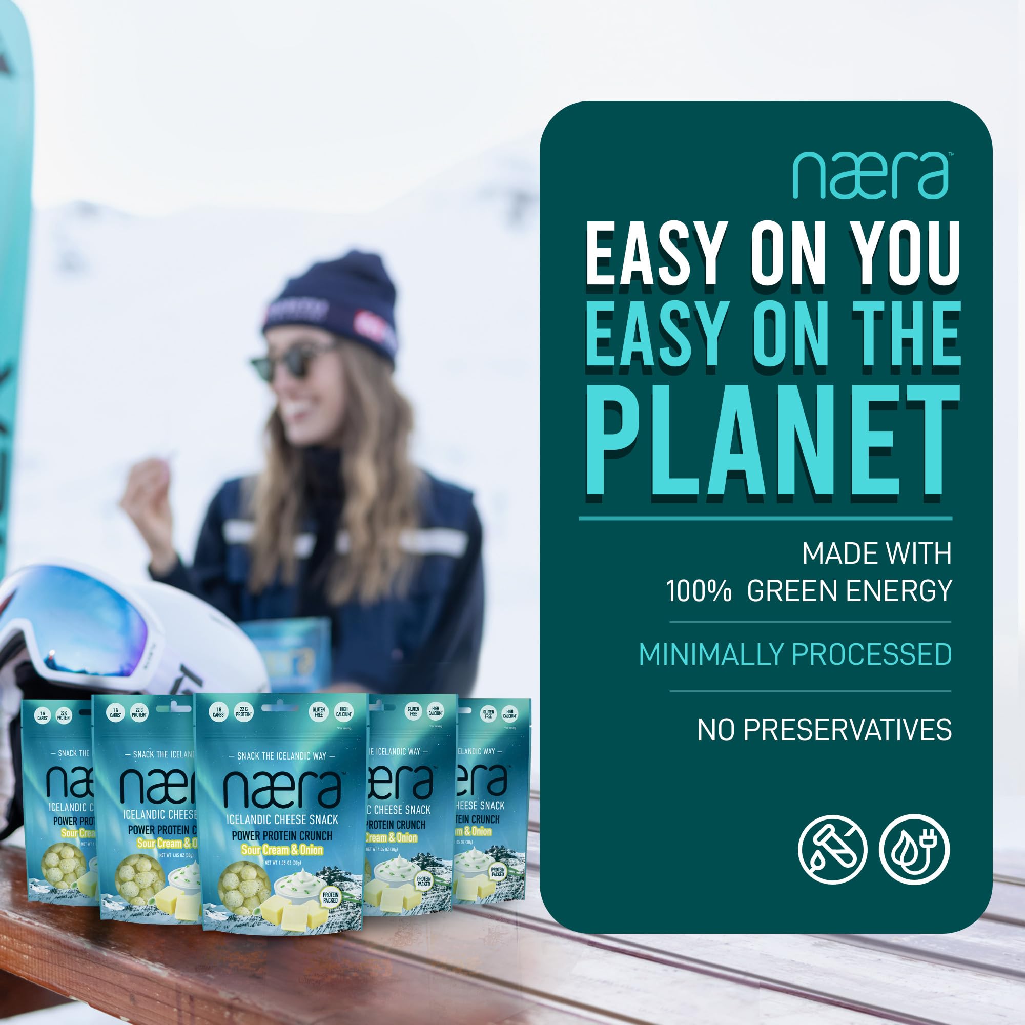 Næra Icelandic - 5-Pack Sour Cream & Onion 100% Cheese Protein Snacks | Keto, Gluten-Free, High Protein, All-Natural | Crunchy Power Snack for Adults & Kids (1.05 oz Each) | Perfect for On-the-Go, School Lunches & Low-Carb Diet