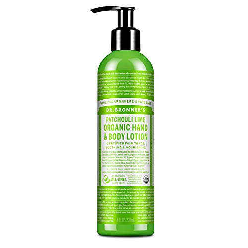 Dr. Bronner's Organic Patchouli Lime Body Lotion - 8 oz | Certified Organic Moisturizer for Hands, Face & Body | Soothing, Hydrating & Nourishing | Vegan & Non-GMO | Perfect for Dry Skin & Daily Skincare Routine