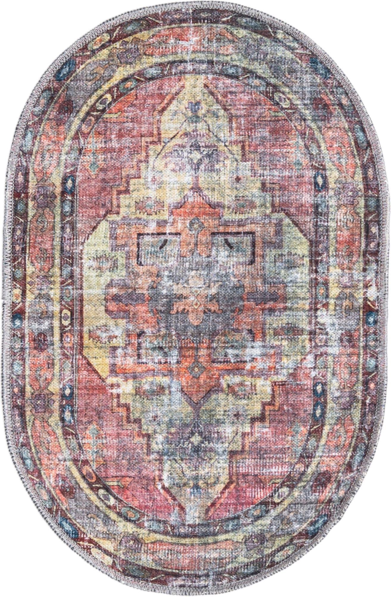 Washable 5' x 8' Oval Pink Low-Pile Rug - Maahru Collection by Rugs.com | Soft & Durable for Living Rooms, Dining Areas & Open Spaces | Easy-Clean Home Decor for High-Traffic Areas