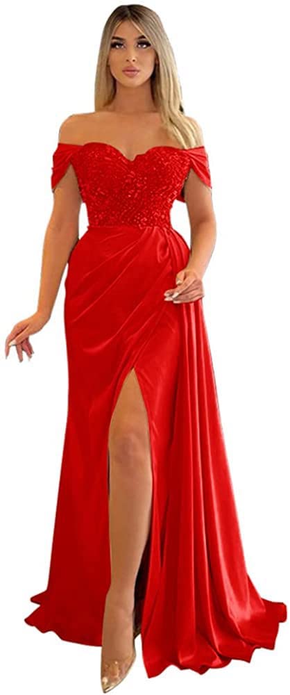 Elegant Off-Shoulder Beaded Prom Dresses & Mermaid Bridesmaid Gowns with High Slit - Perfect for Evening Parties, Weddings & Formal Events