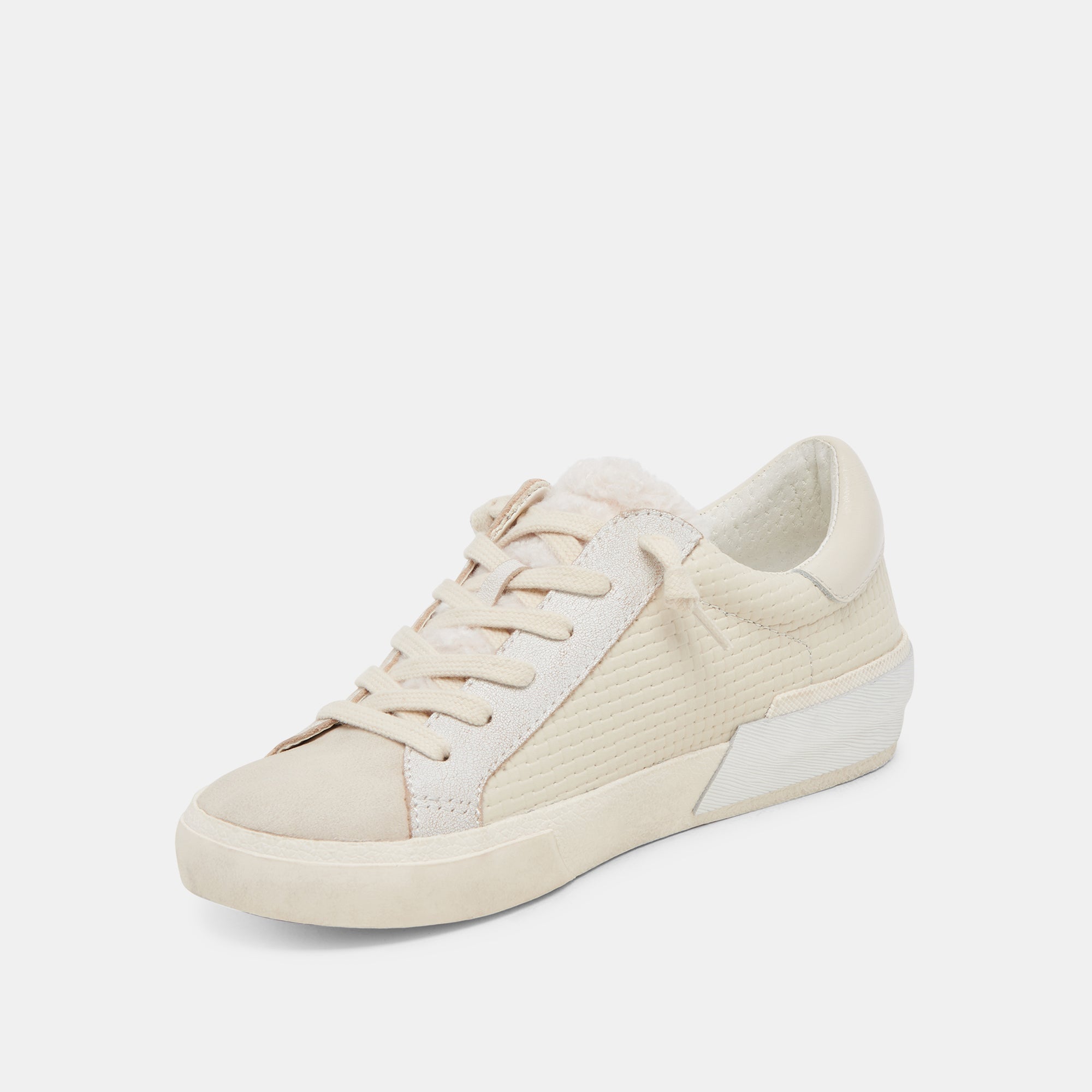 ZINA Plush Sneakers for Women - Off-White Woven Fabric Comfortable Casual Shoes | Perfect for Walking, Travel & Everyday Wear