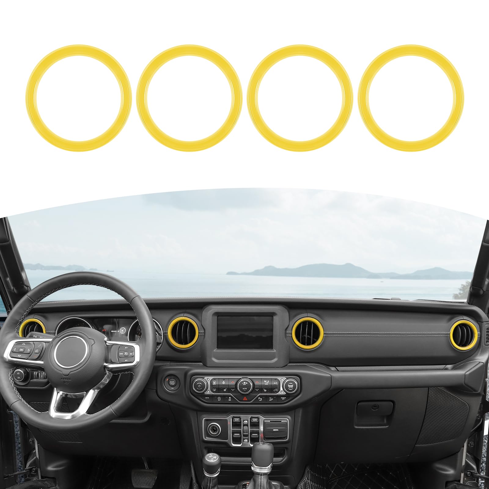RT-TCZ Yellow Dash Air Vent Cover Trim Stickers for Jeep Wrangler JL JLU & Gladiator JT (2018-2023) - 4pcs Interior Accessories - Upgrade Your Ride's Style & Protection