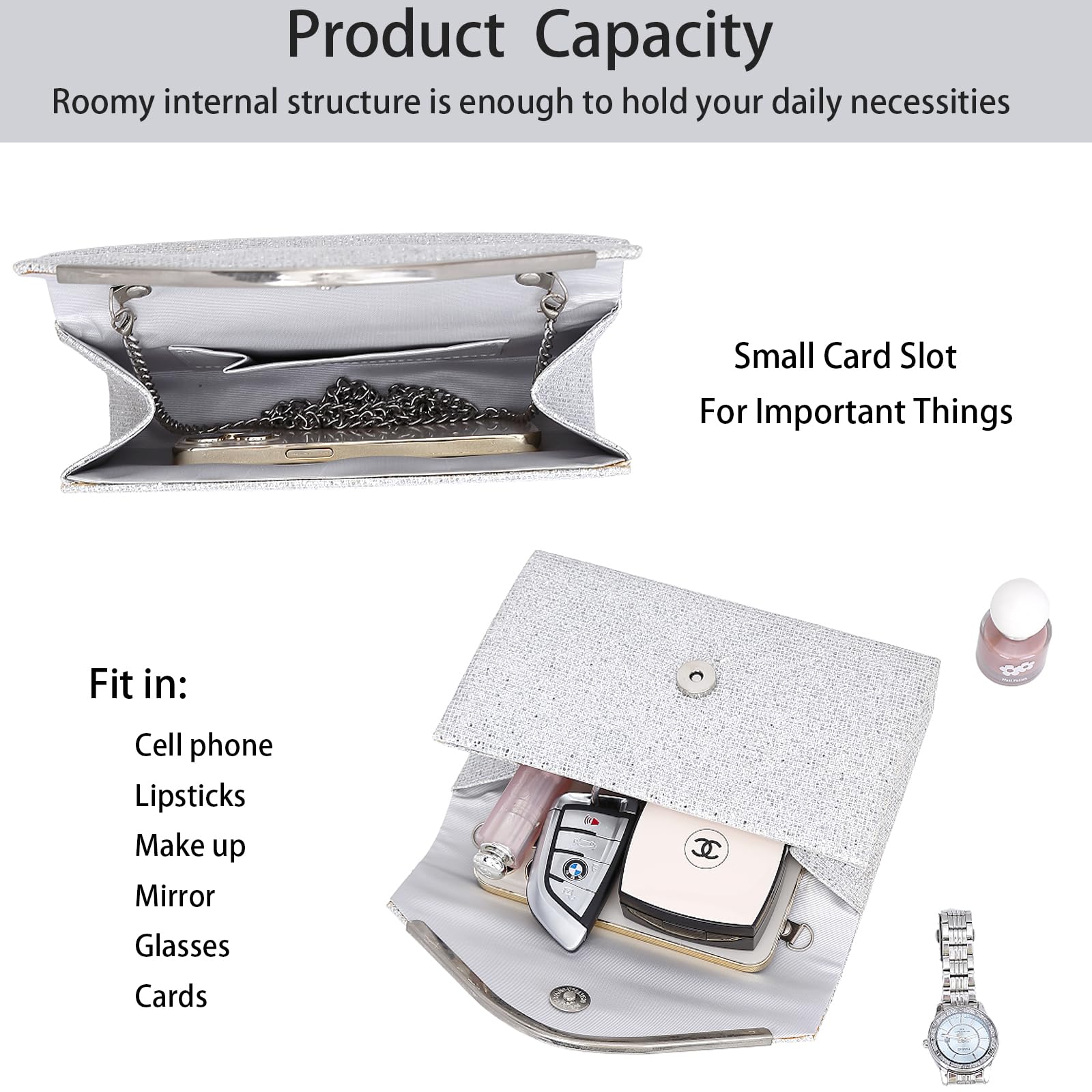 Elegant Women's Clutch Purse for Evening & Formal Events - Classic Envelope Handbag with Shoulder Strap for Wedding, Prom, Party & Special Occasions