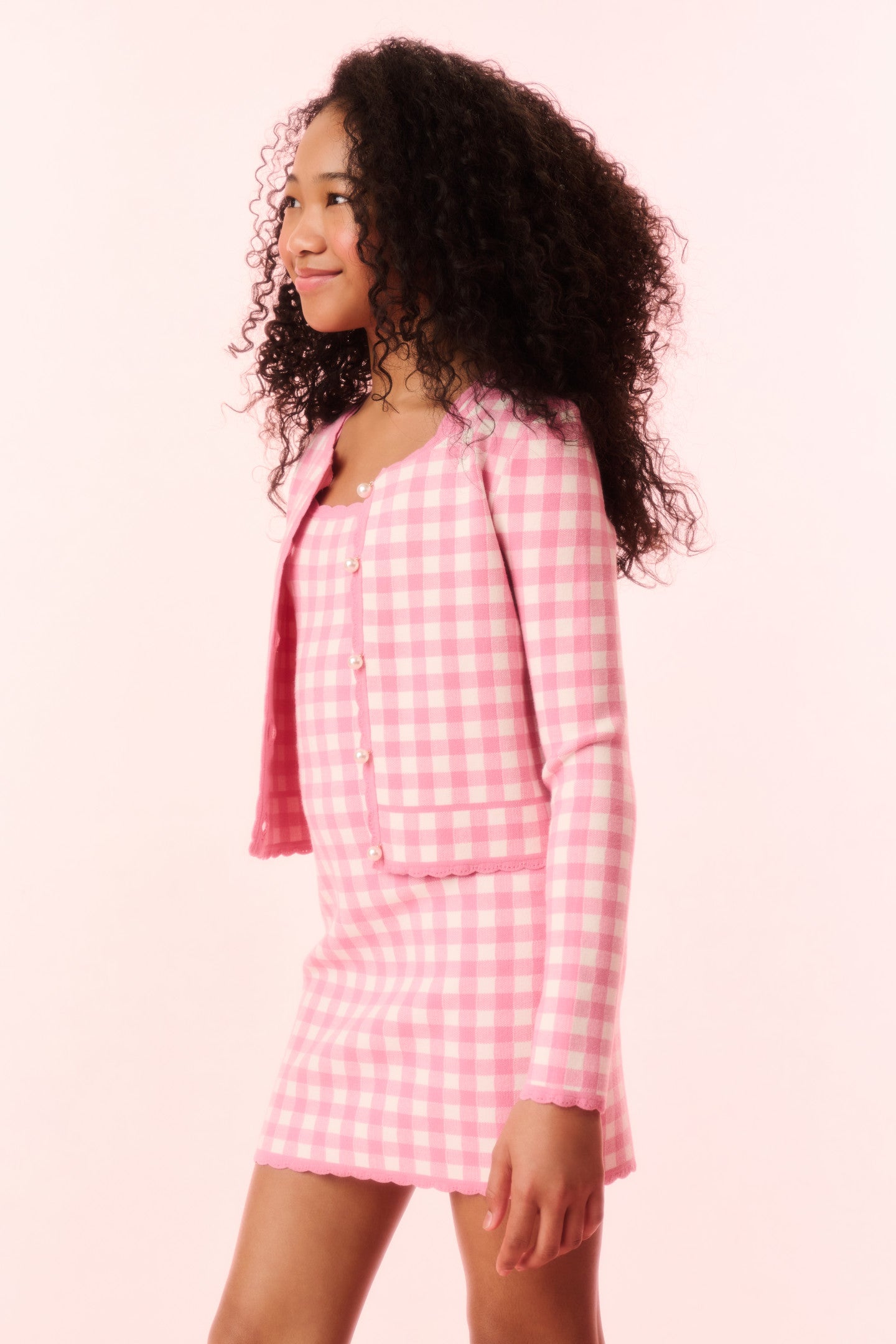 Alhambra Checkered Knit Jacket for Girls - Stylish & Comfortable Cardigan for School, Outings & Casual Wear