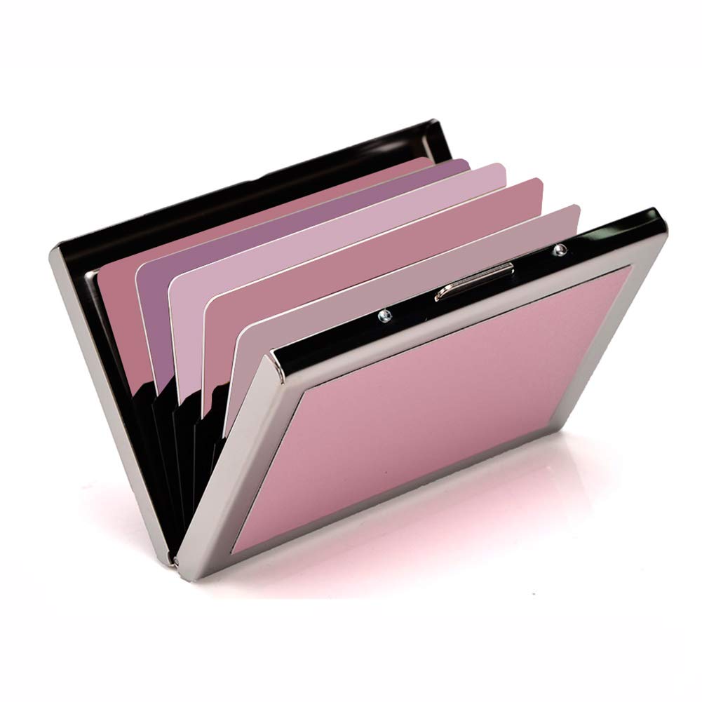 EASTNIGHTS RFID Blocking Metal Credit Card Holder - Slim Wallet for Men & Women - Business Card Case (Pink) - Perfect for Travel, Office & Everyday Use